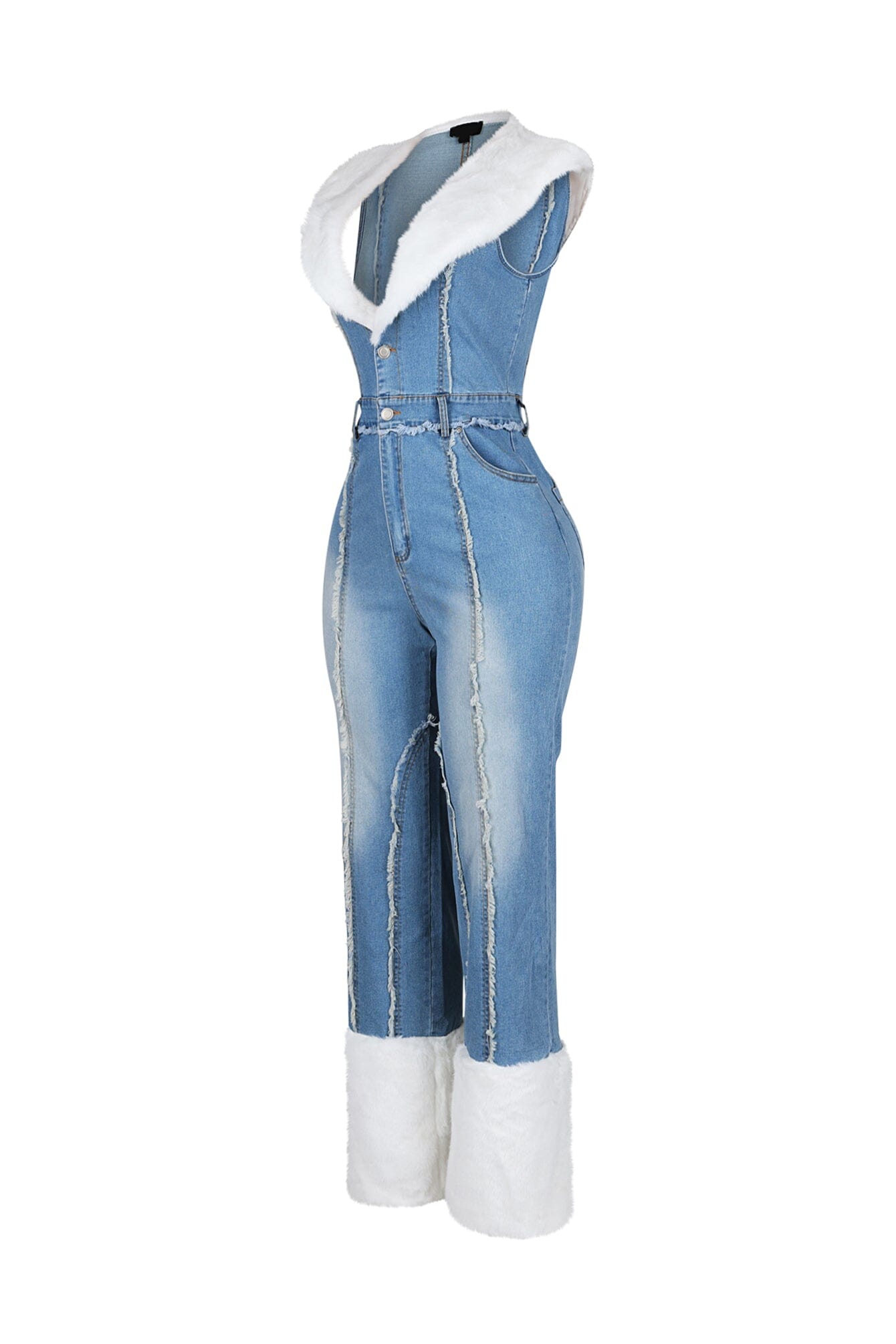 Flurry Charm Faux Fur Denim Jumpsuit