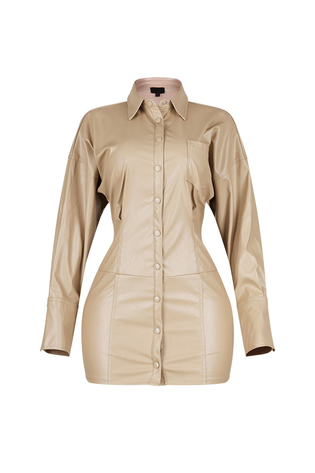 Velora Noir PU Button Up Dress