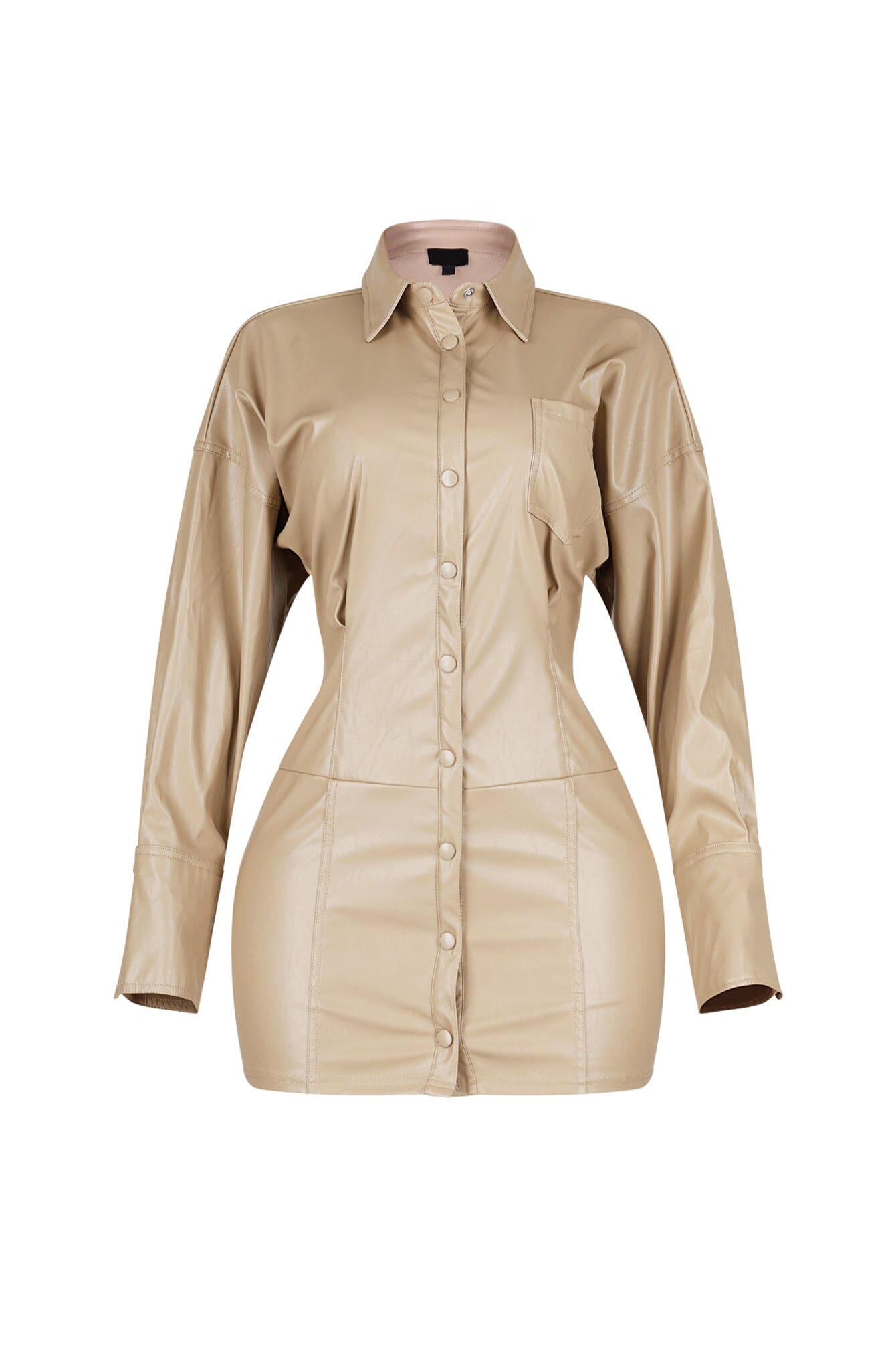 Velora Noir PU Button Up Dress