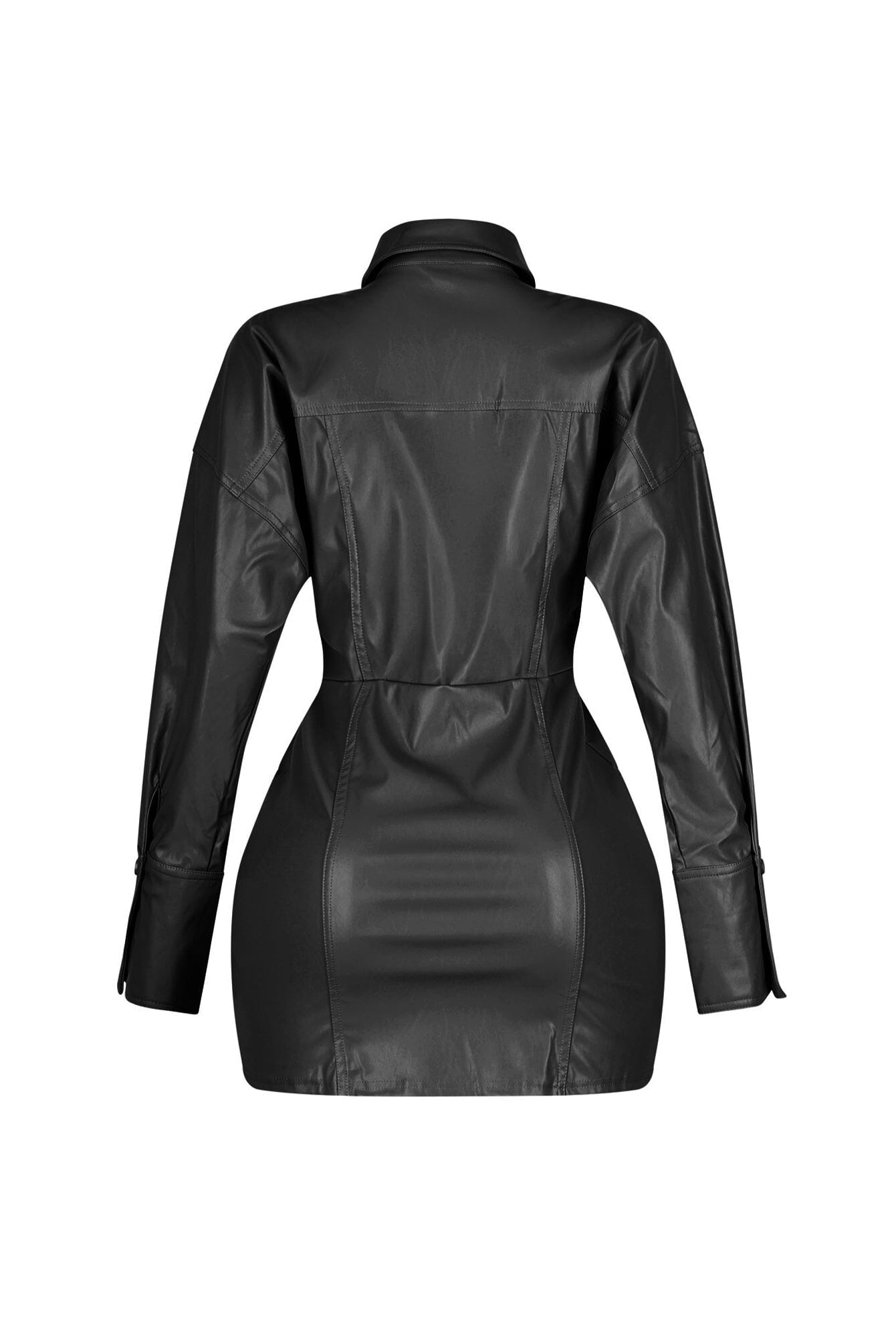 Velora Noir PU Button Up Dress