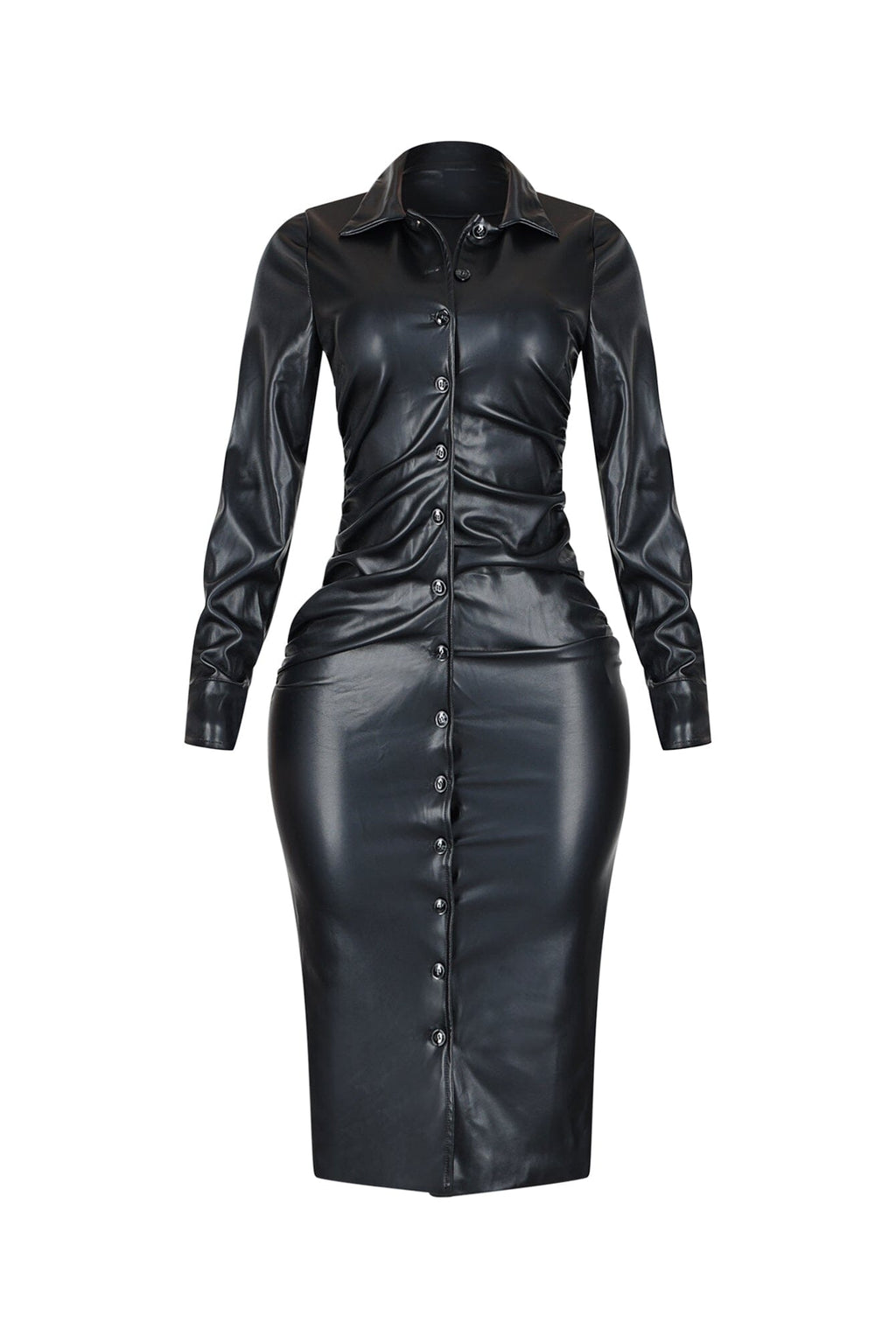 Urban Edge PU Shirt Midi Dress