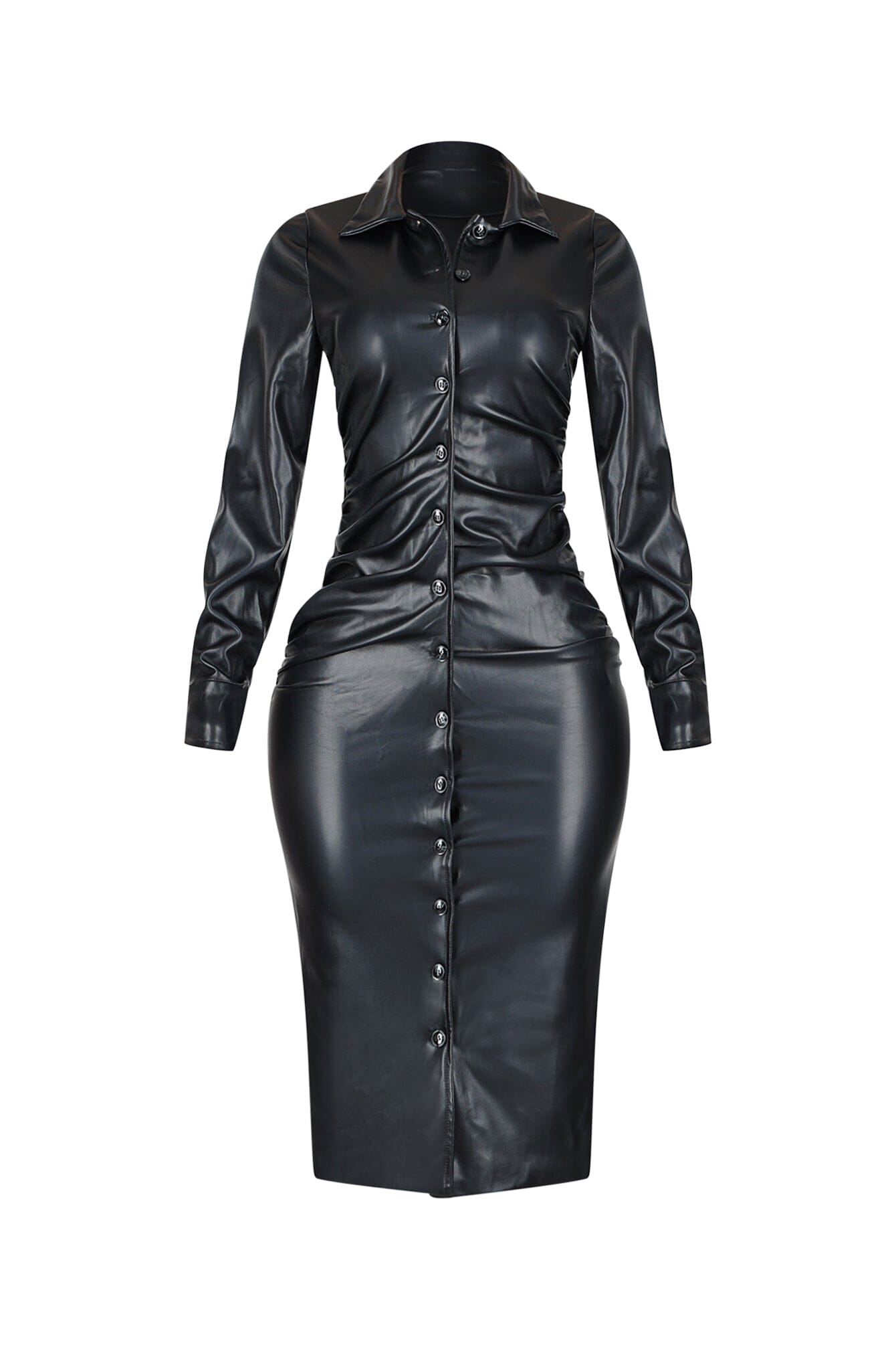 Urban Edge PU Shirt Midi Dress