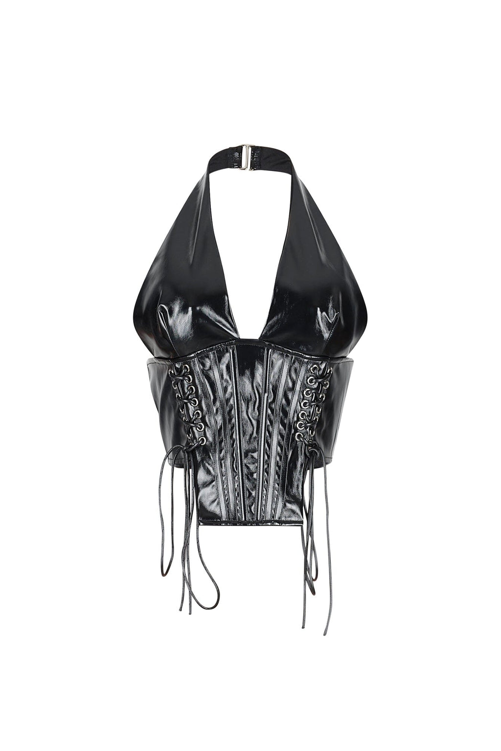 Prague Noir PU Corset Halter Top