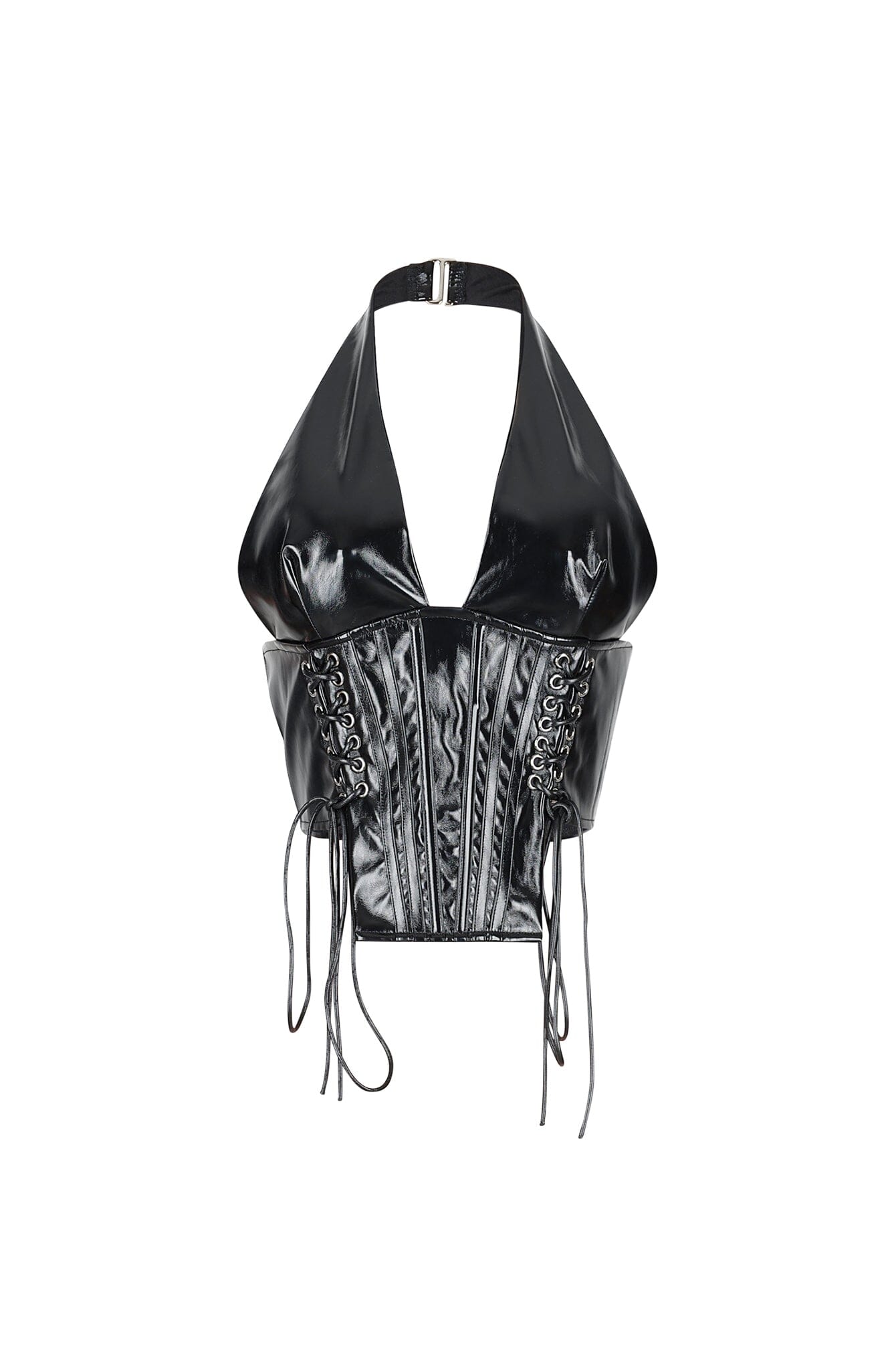Prague Noir PU Corset Halter Top
