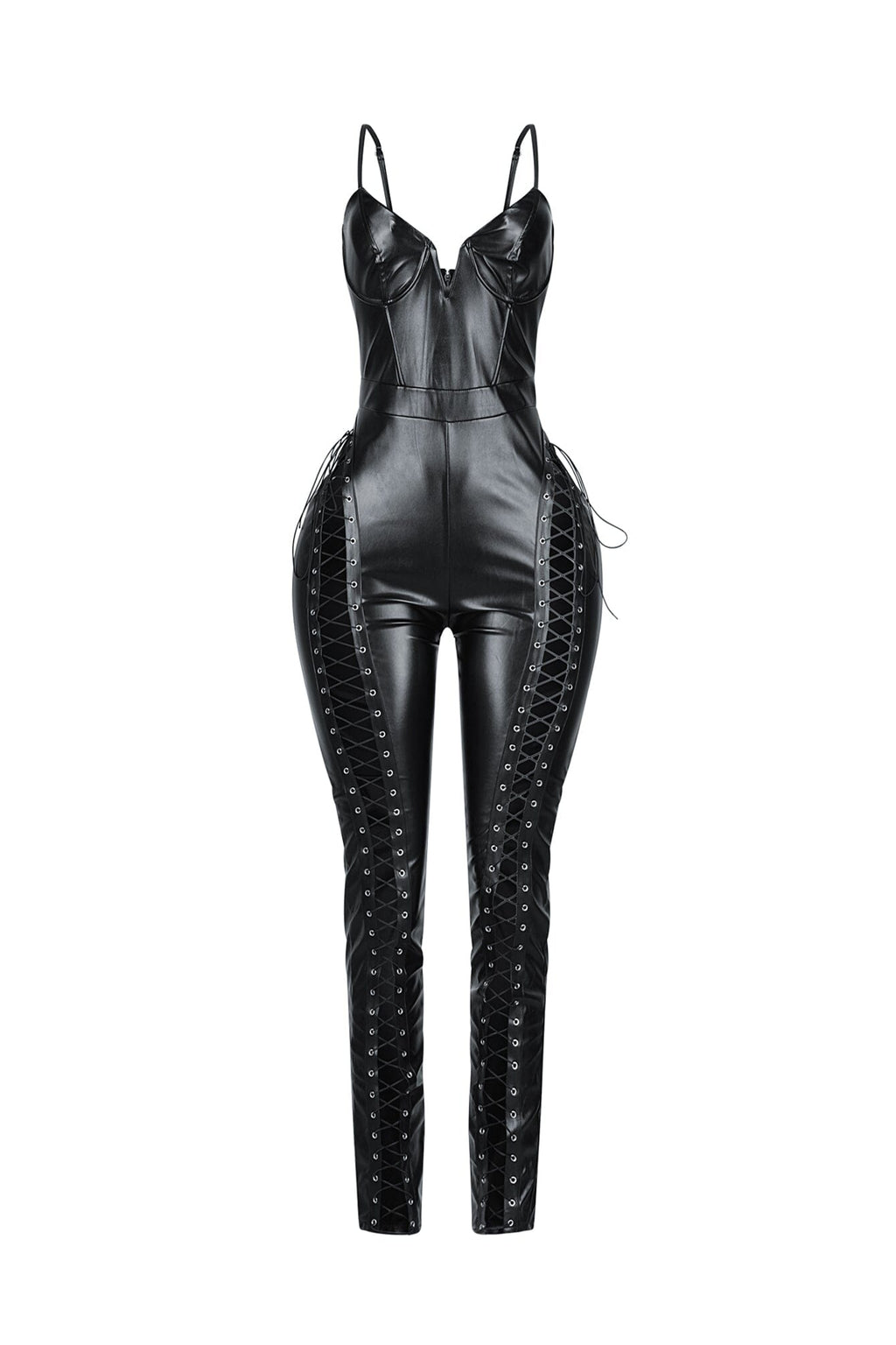 Femme Voltage PU Lace Up Jumpsuit