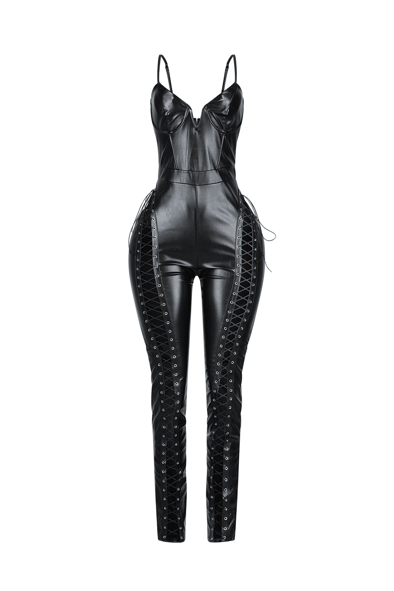 Femme Voltage PU Lace Up Jumpsuit