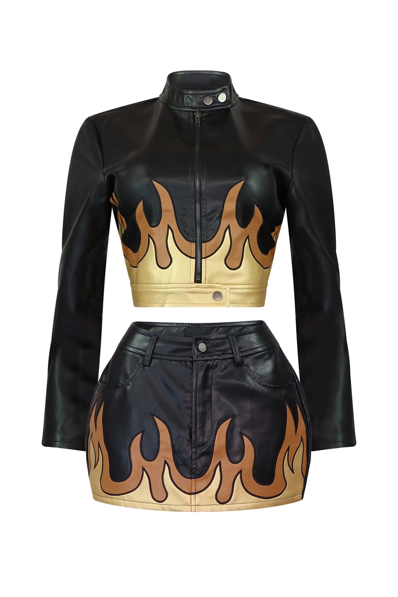 Jax PU Gold Fire Jacket & Skirt SET