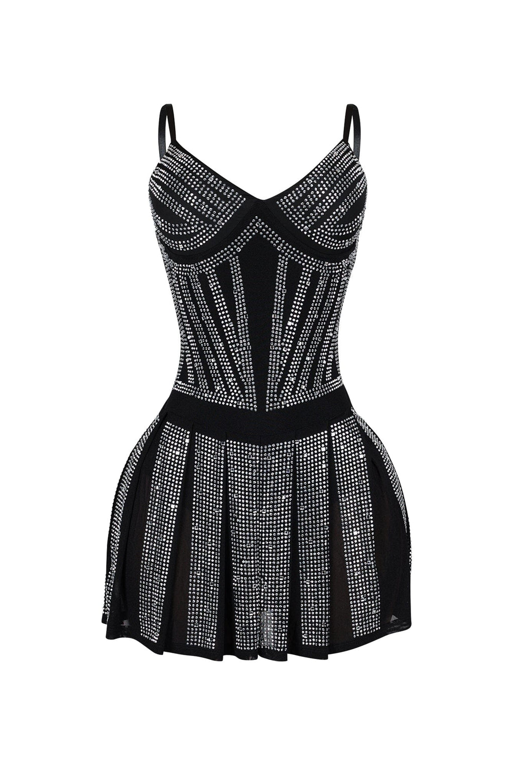 Marie Mesh Rhinestone Pleated Mini Dress
