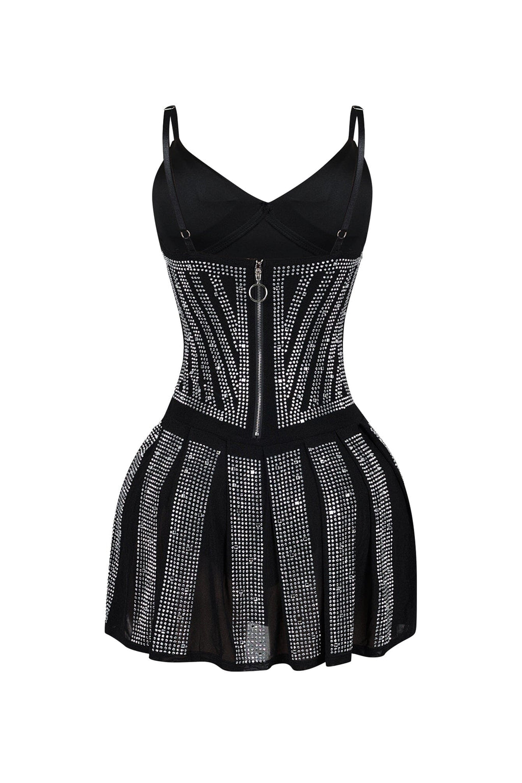 Marie Mesh Rhinestone Pleated Mini Dress