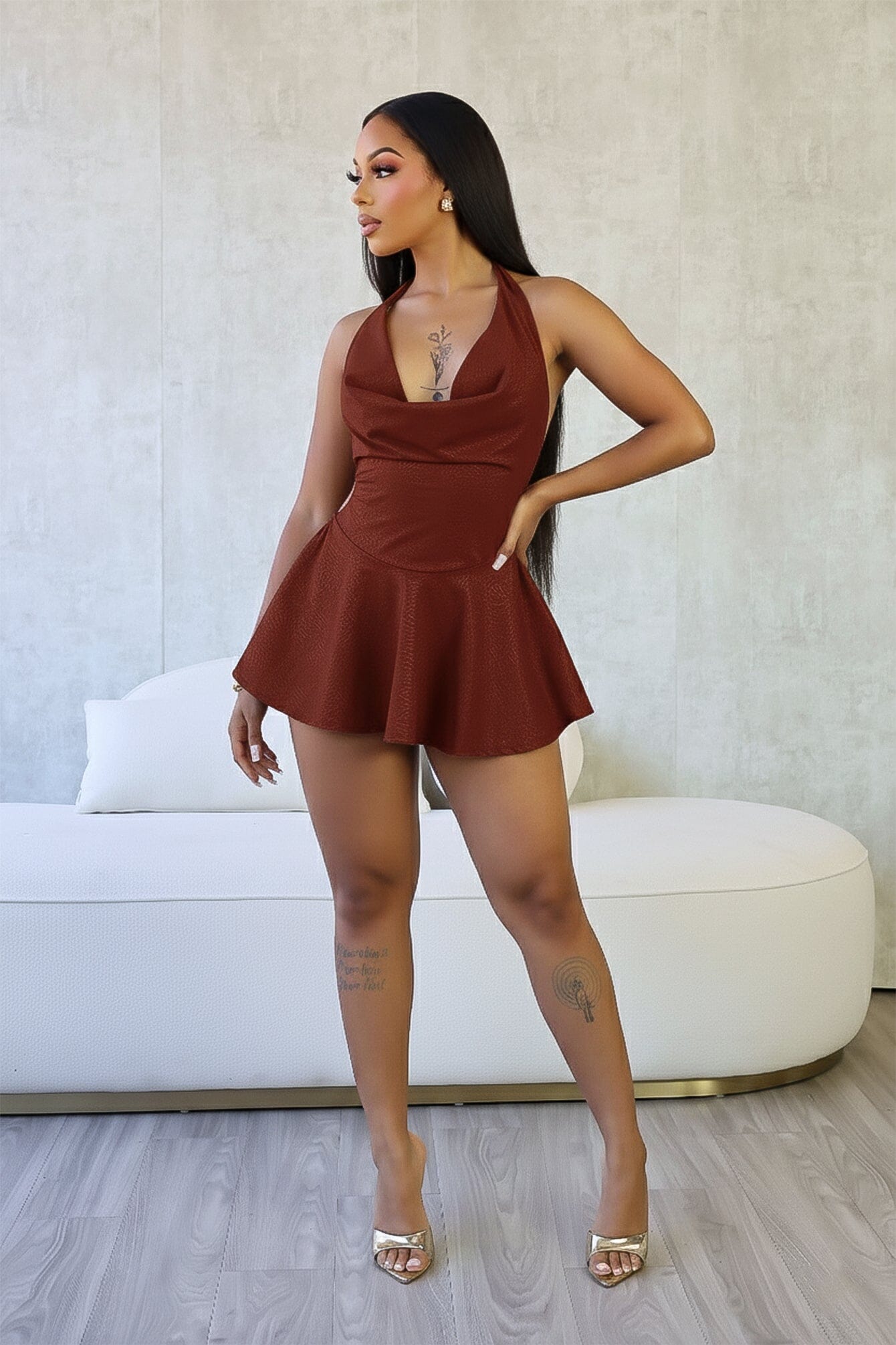 Kova Faux Leather Halter Dress