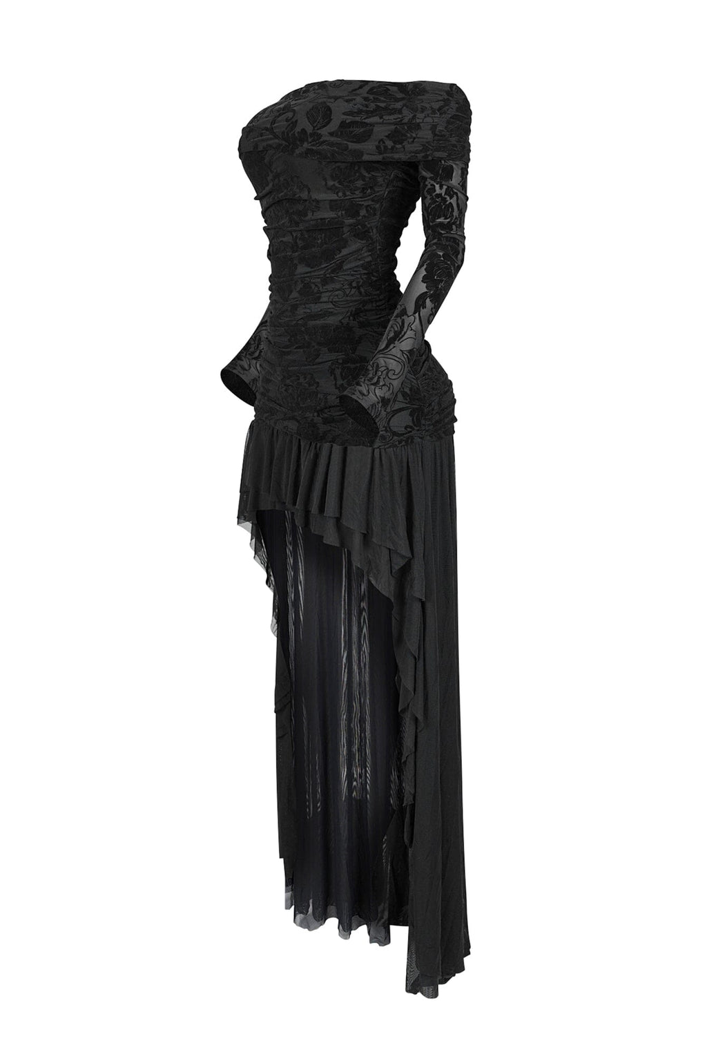 Alaina Velvet Burnout Off Shoulder Maxi Dress