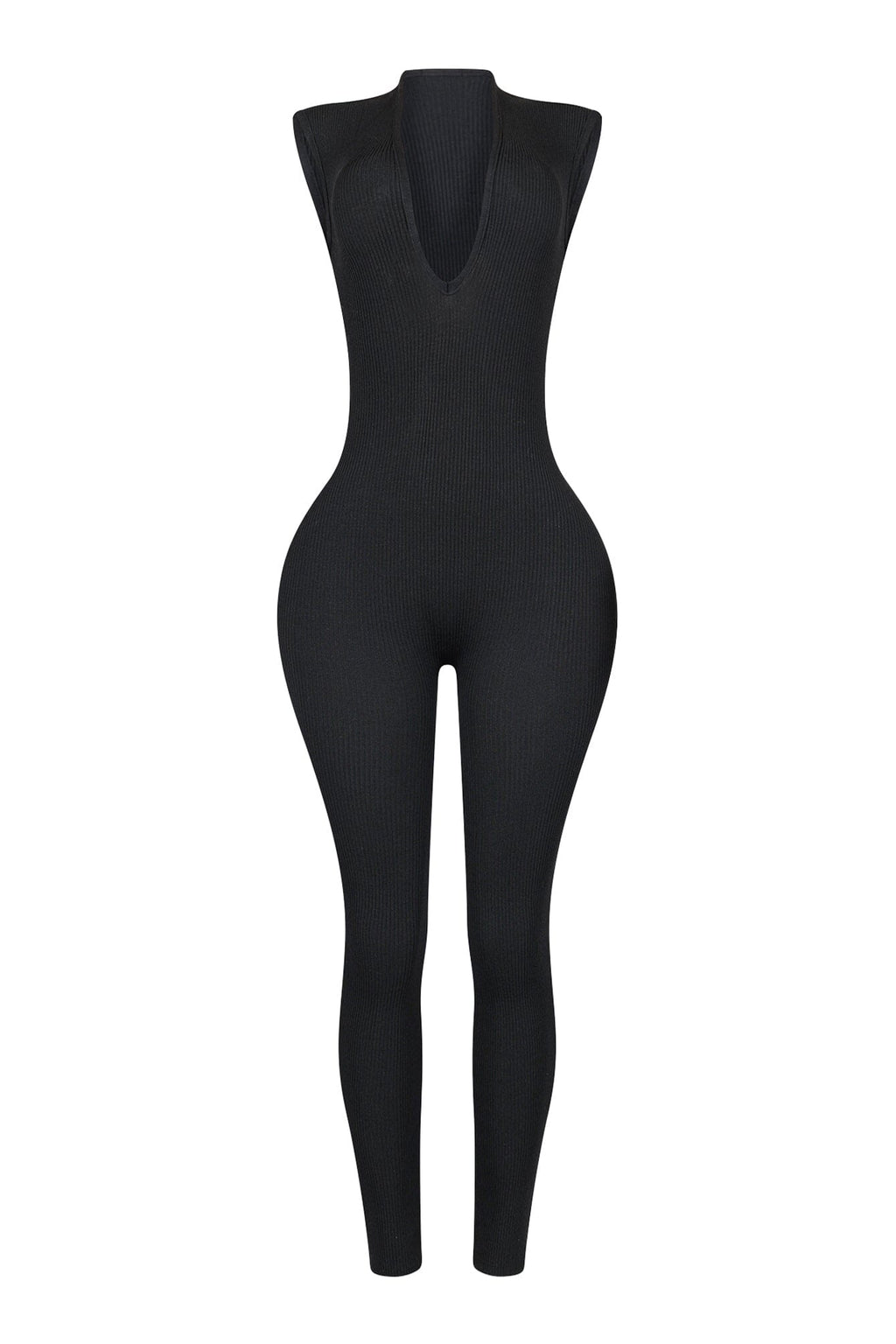 Winnie Ribbed Knit V neck Jumpsuit