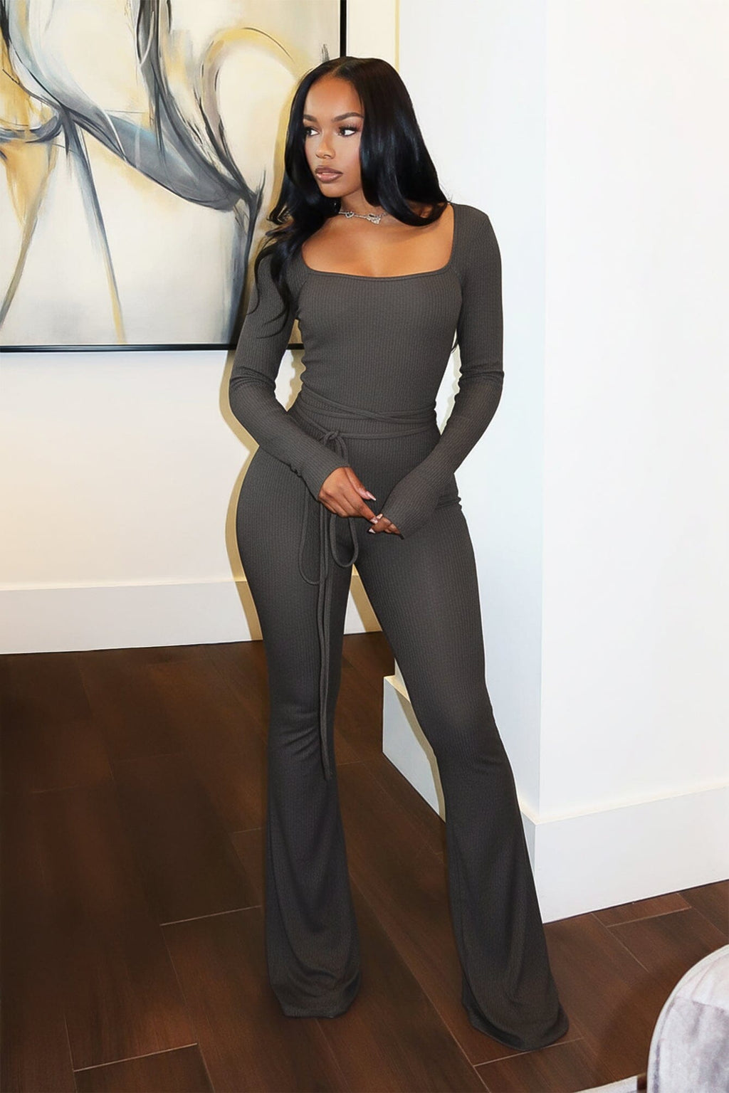 Boerne Ribbed Knit Long Sleeve Jumpsuit