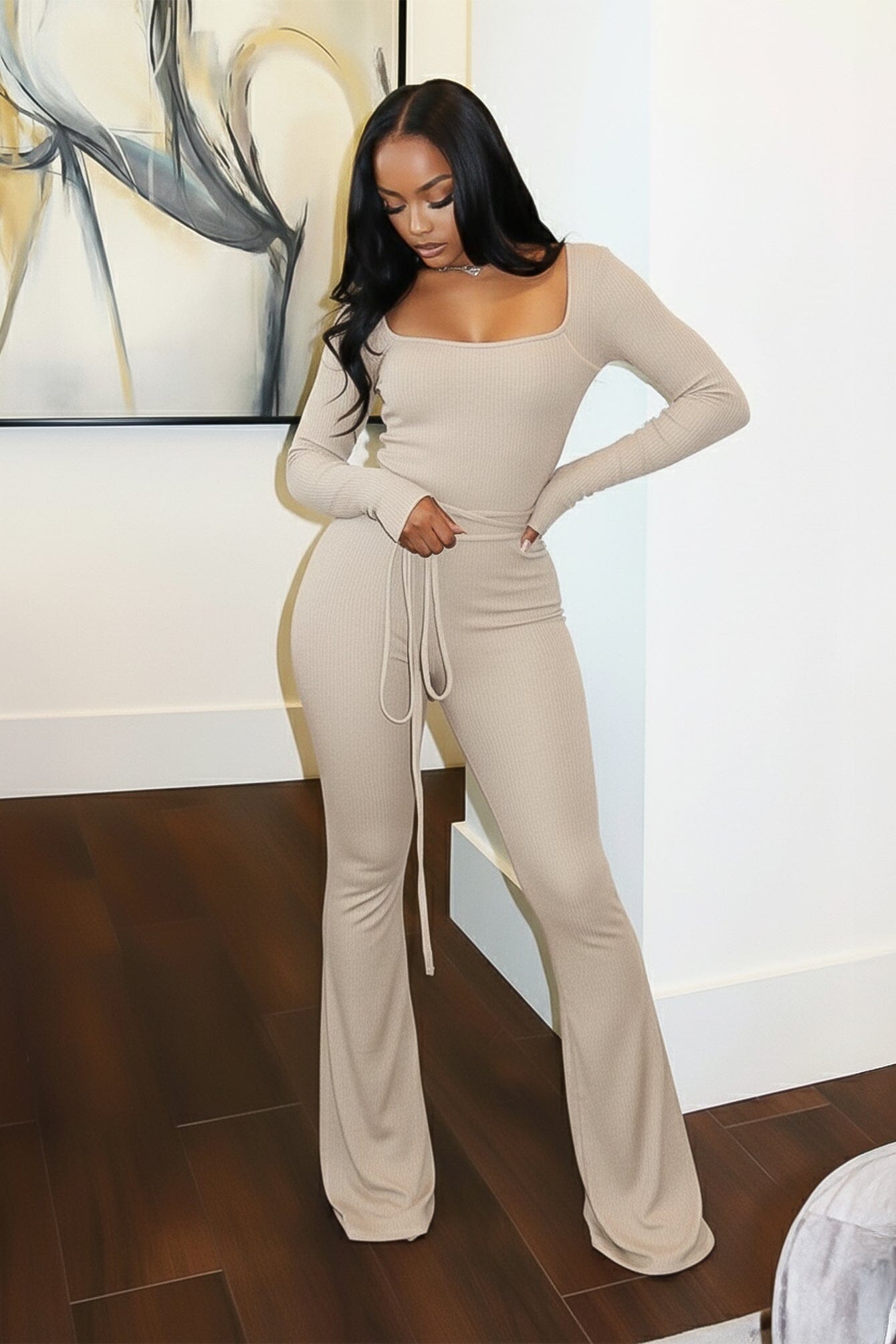 Boerne Ribbed Knit Long Sleeve Jumpsuit