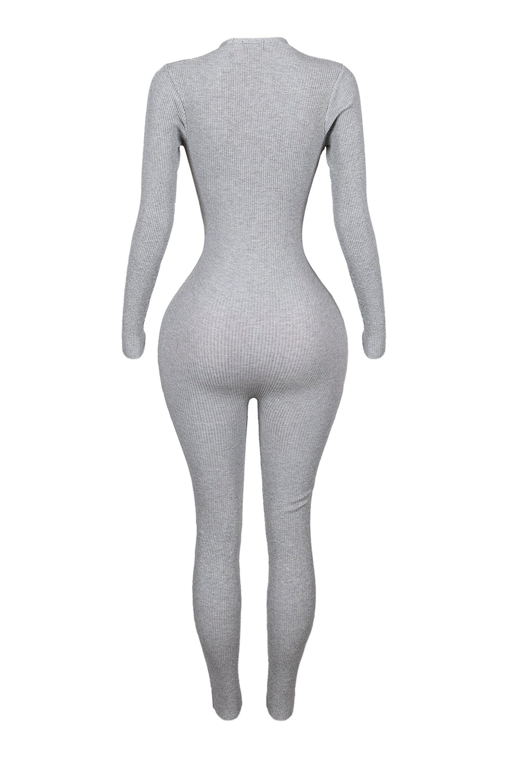 Adellia Ribbed Knit Deep V-Neck Jumpsuit