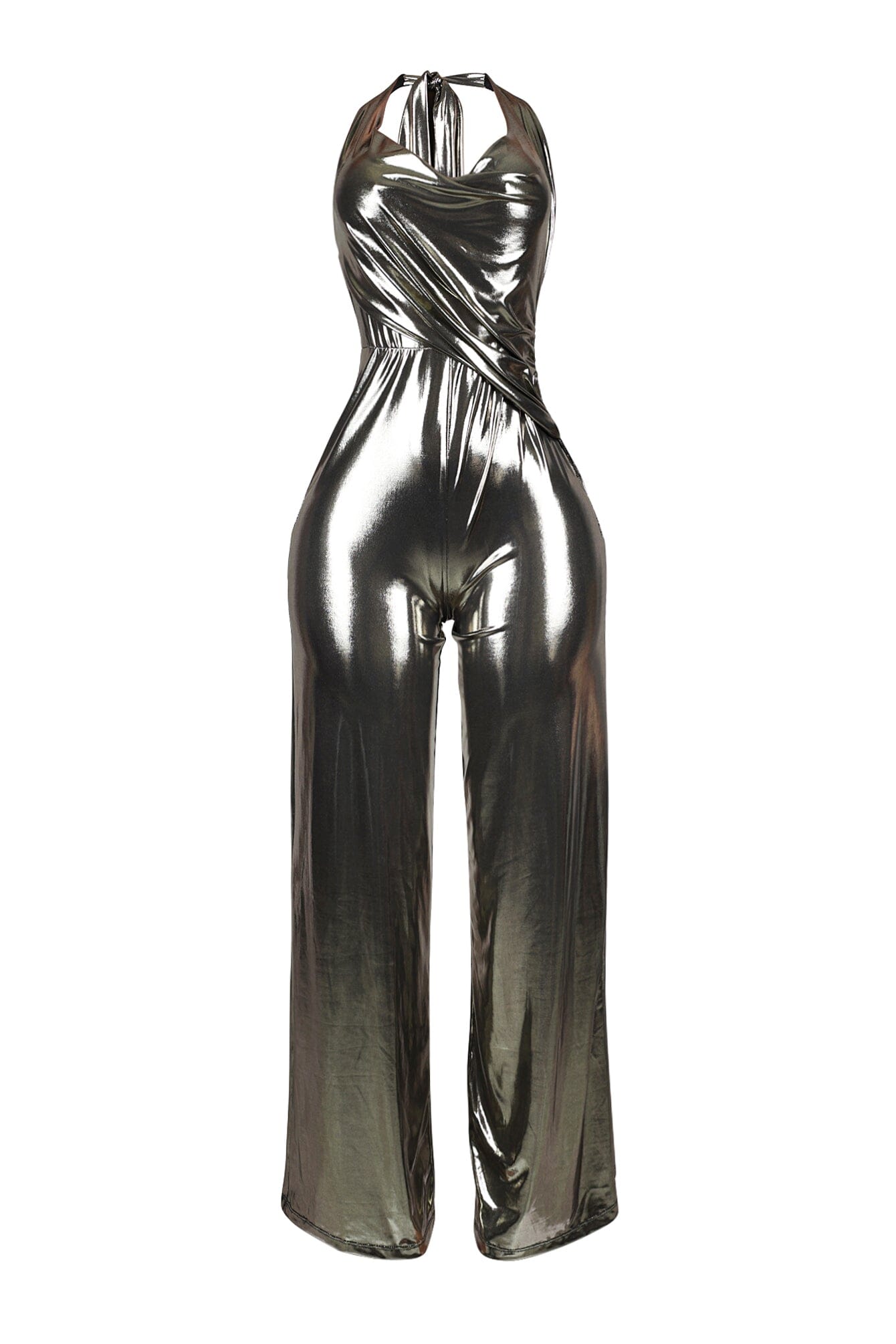 Hayze Foil Halter Cowl Neck Jumpsuit