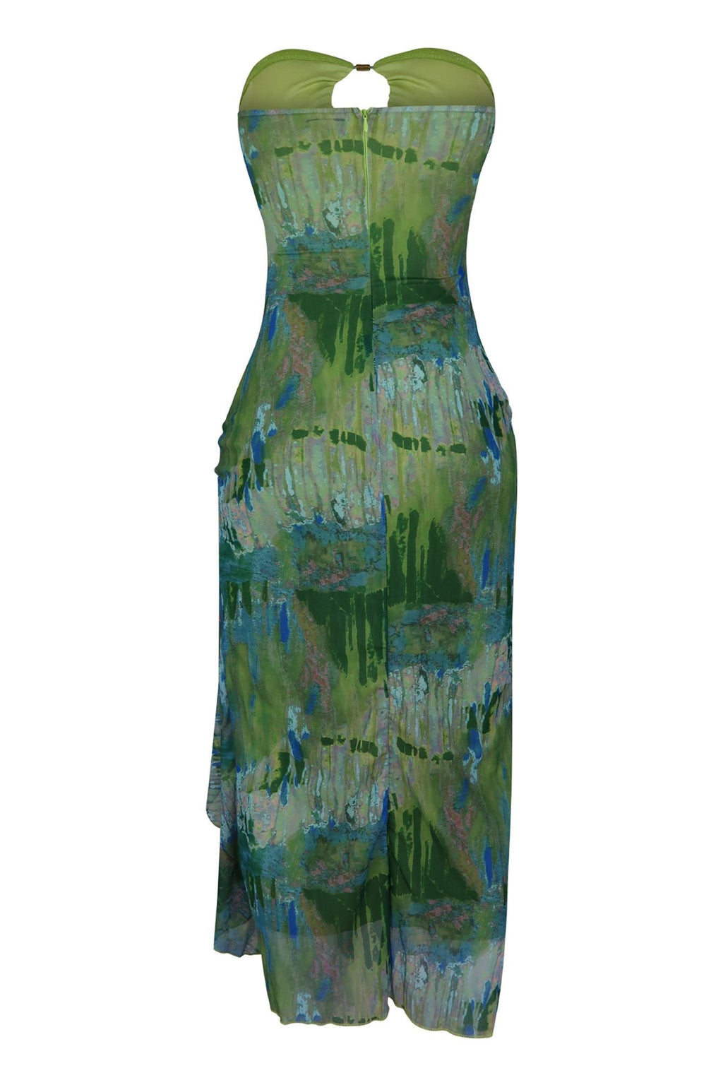 Enchanted Mesh Tube Ruffle Midi Dress