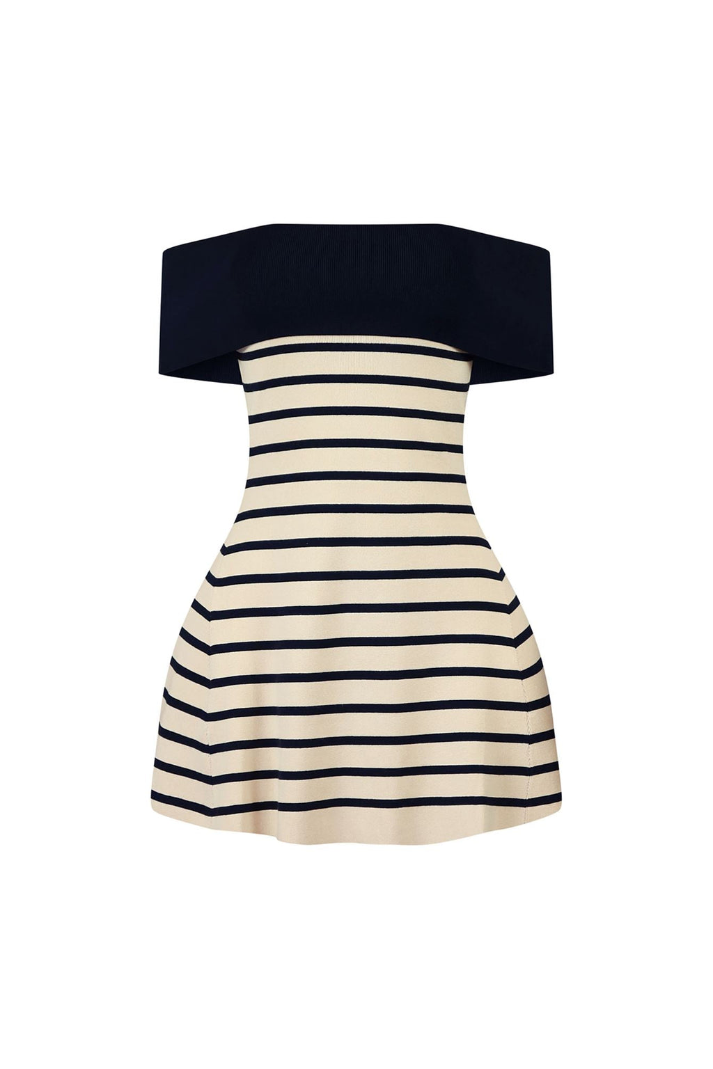 Hayes Off Shoulder Striped Flare Mini Dress