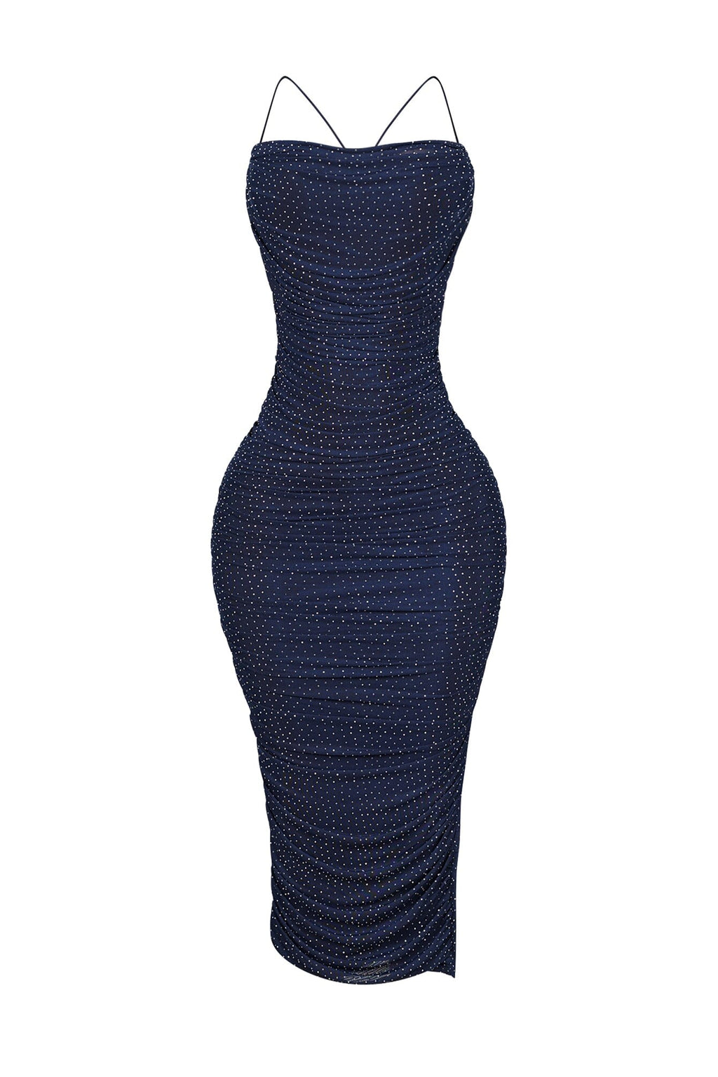 Gemma Rhinestone Mesh Ruched Dress