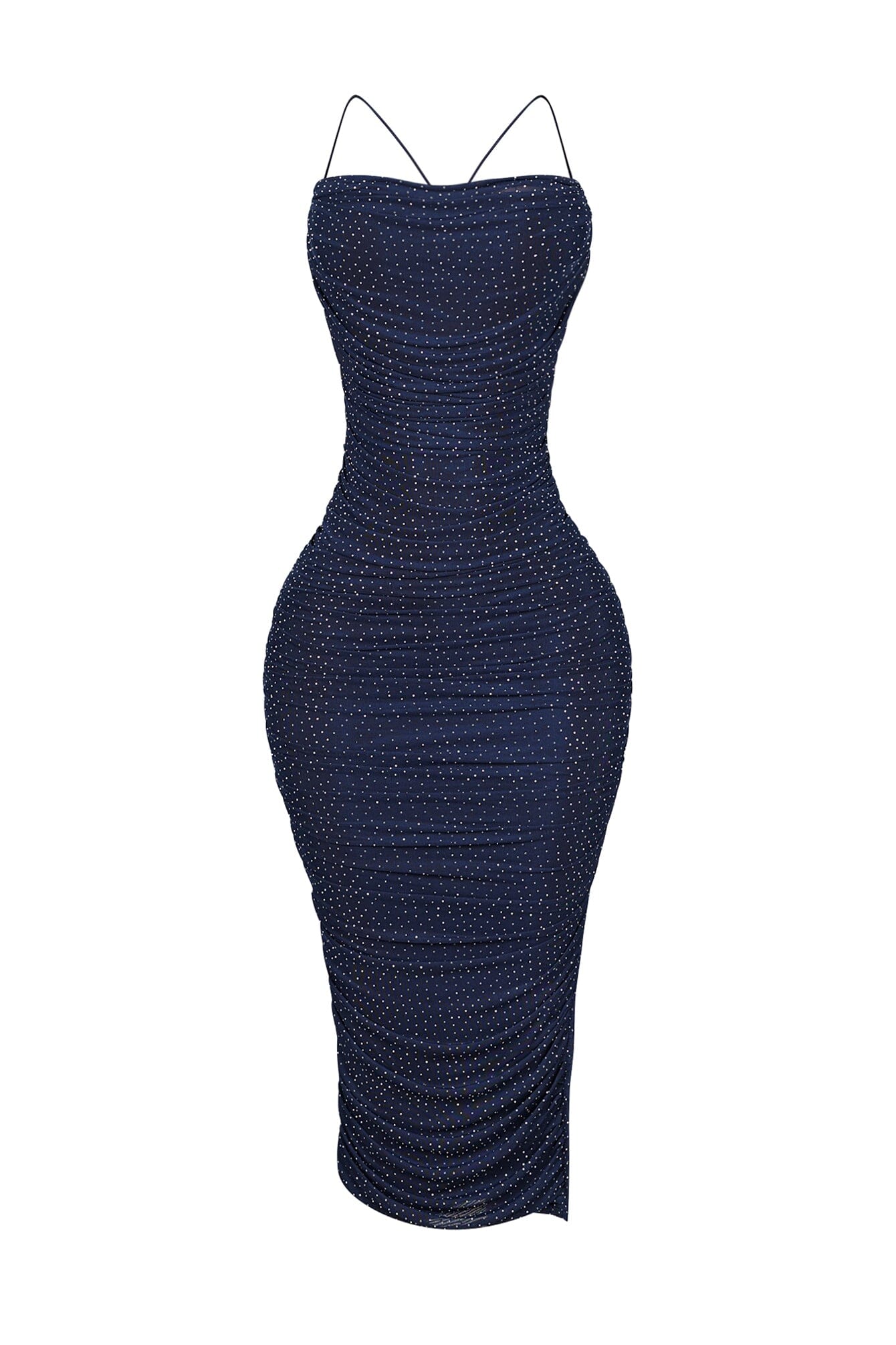 Gemma Rhinestone Mesh Ruched Dress