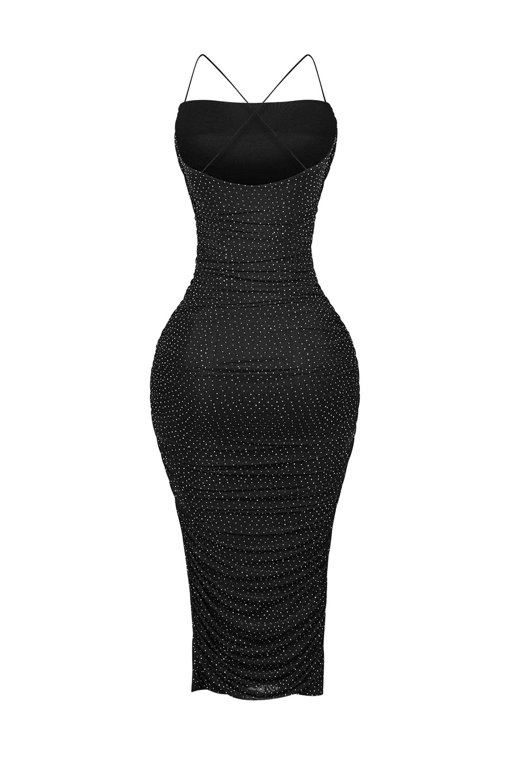 Gemma Rhinestone Mesh Ruched Dress