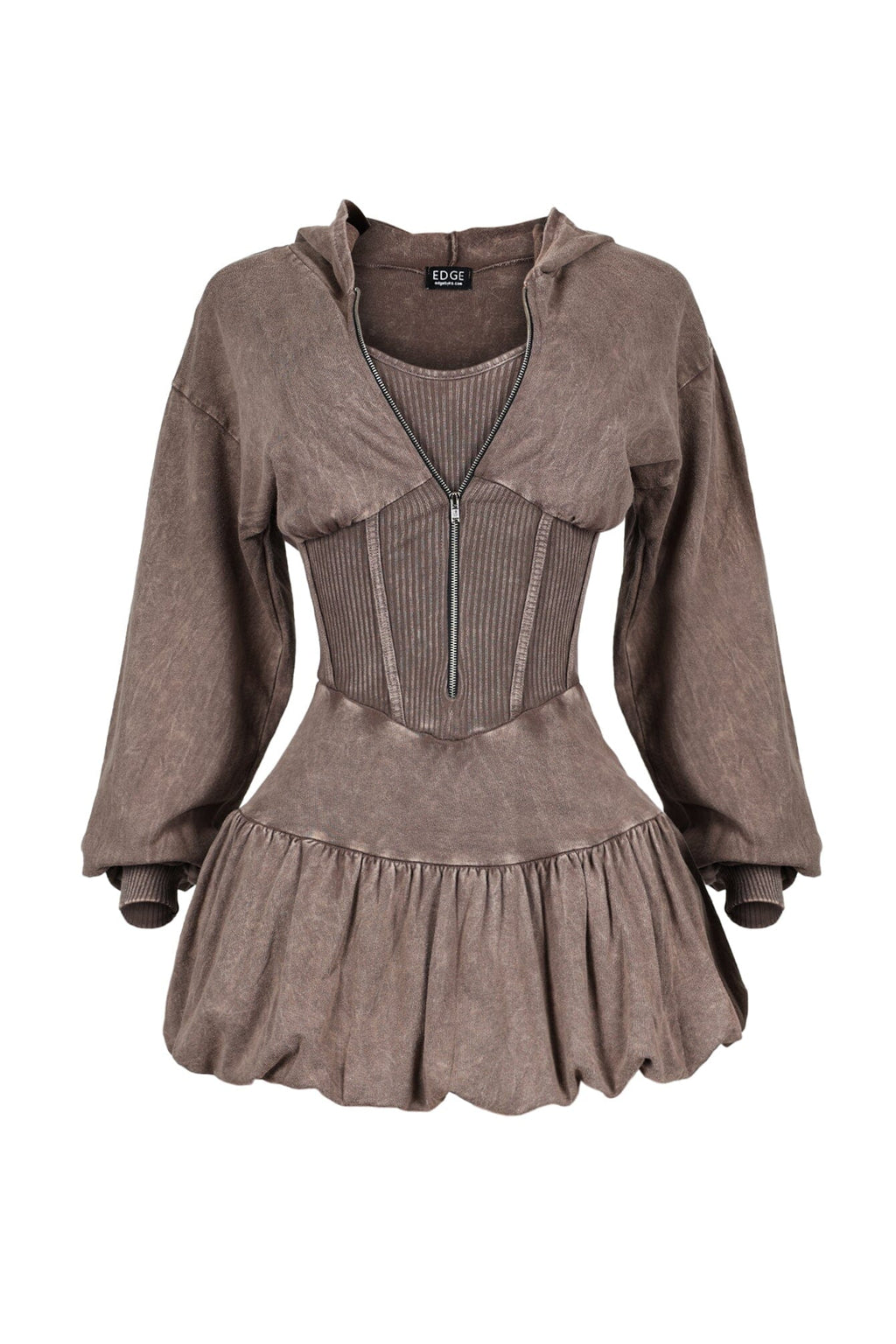 Lia Mineral Washed Hoodie Bubble Mini Dress