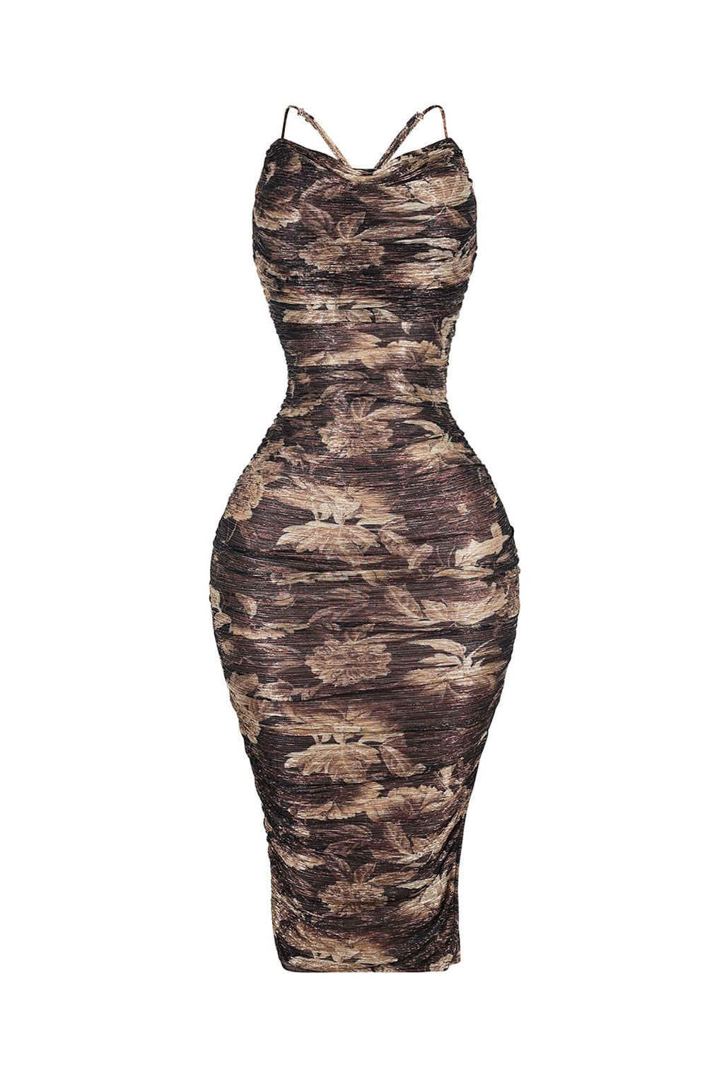 Jamie Print Ruched Metallic Midi Dress