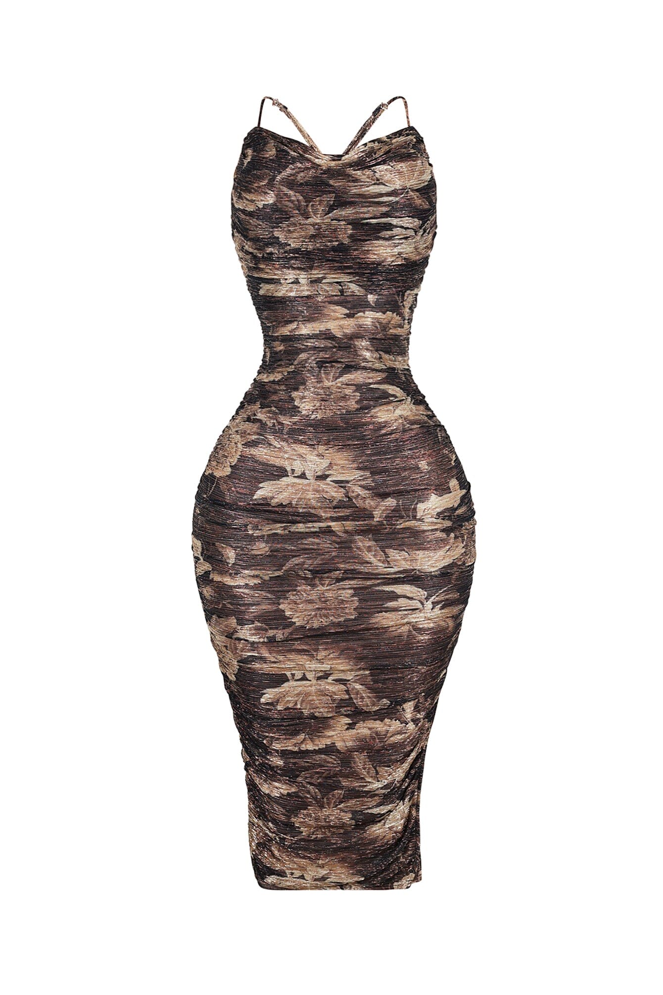 Jamie Print Ruched Metallic Midi Dress