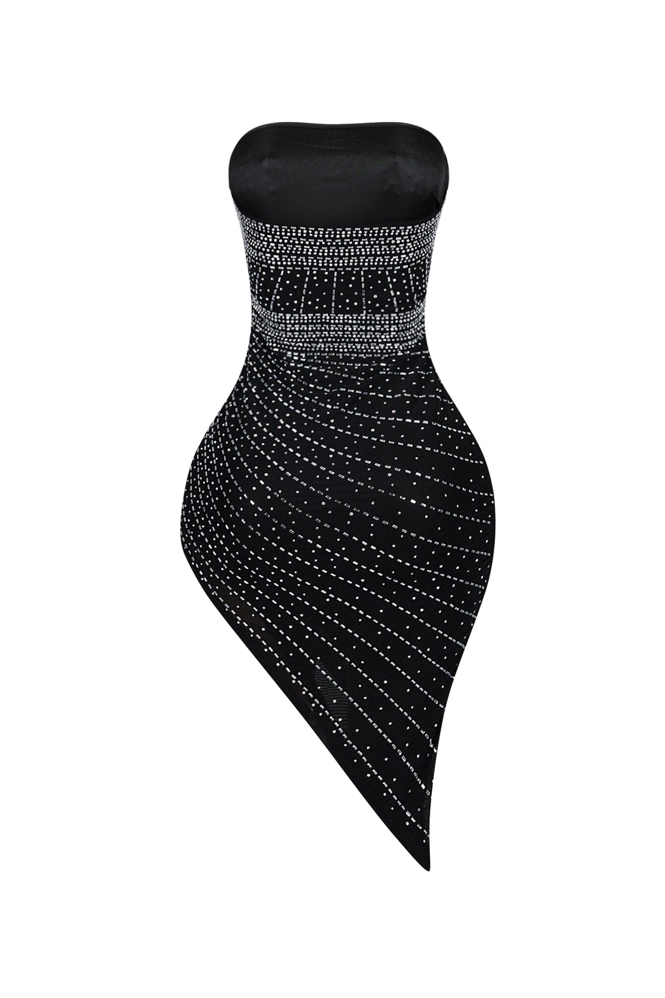 Adriana Tube Rhinestone Asymmetrical Midi Dress