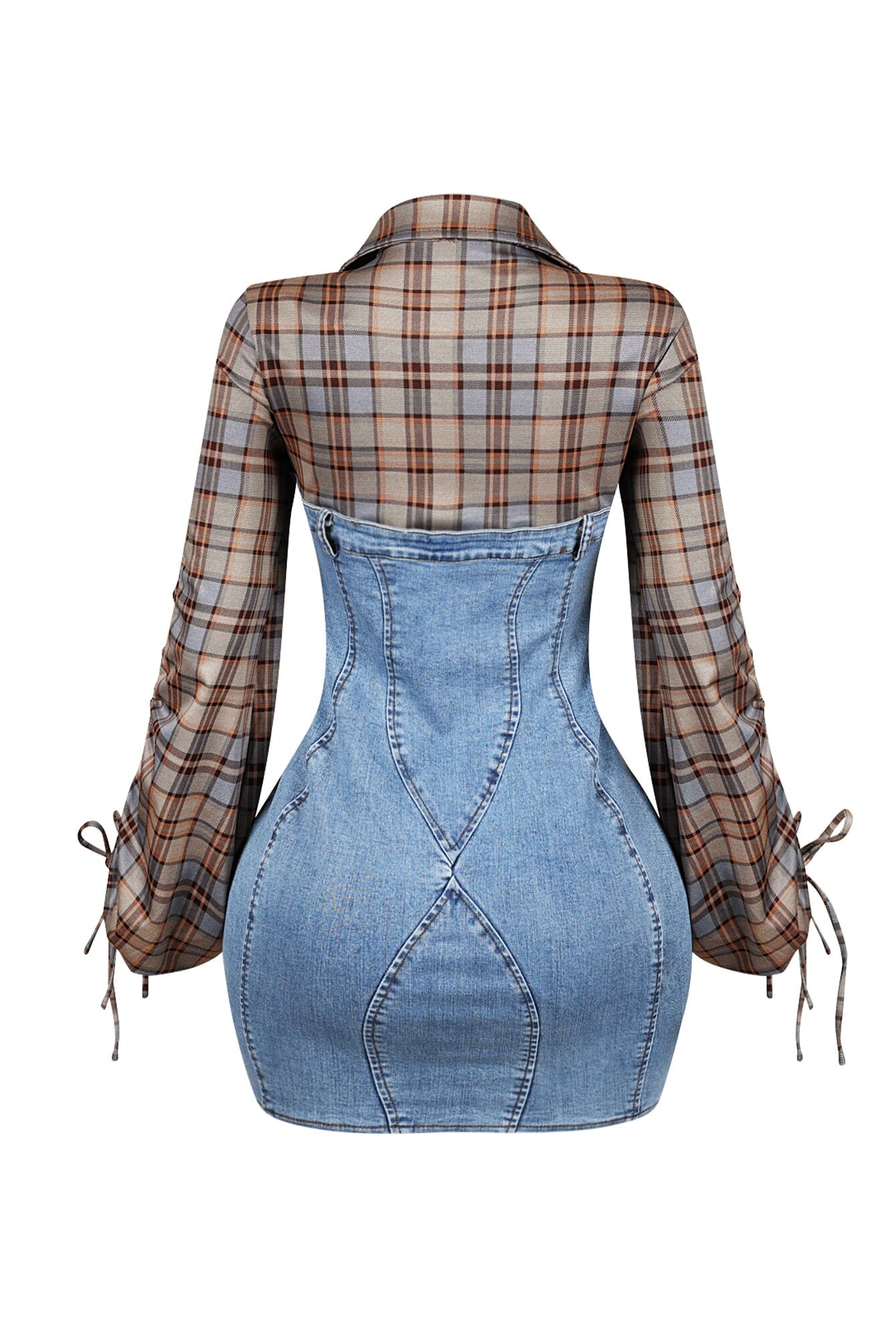 Jordie Denim Contrast Checkered Cutout Mini Dress