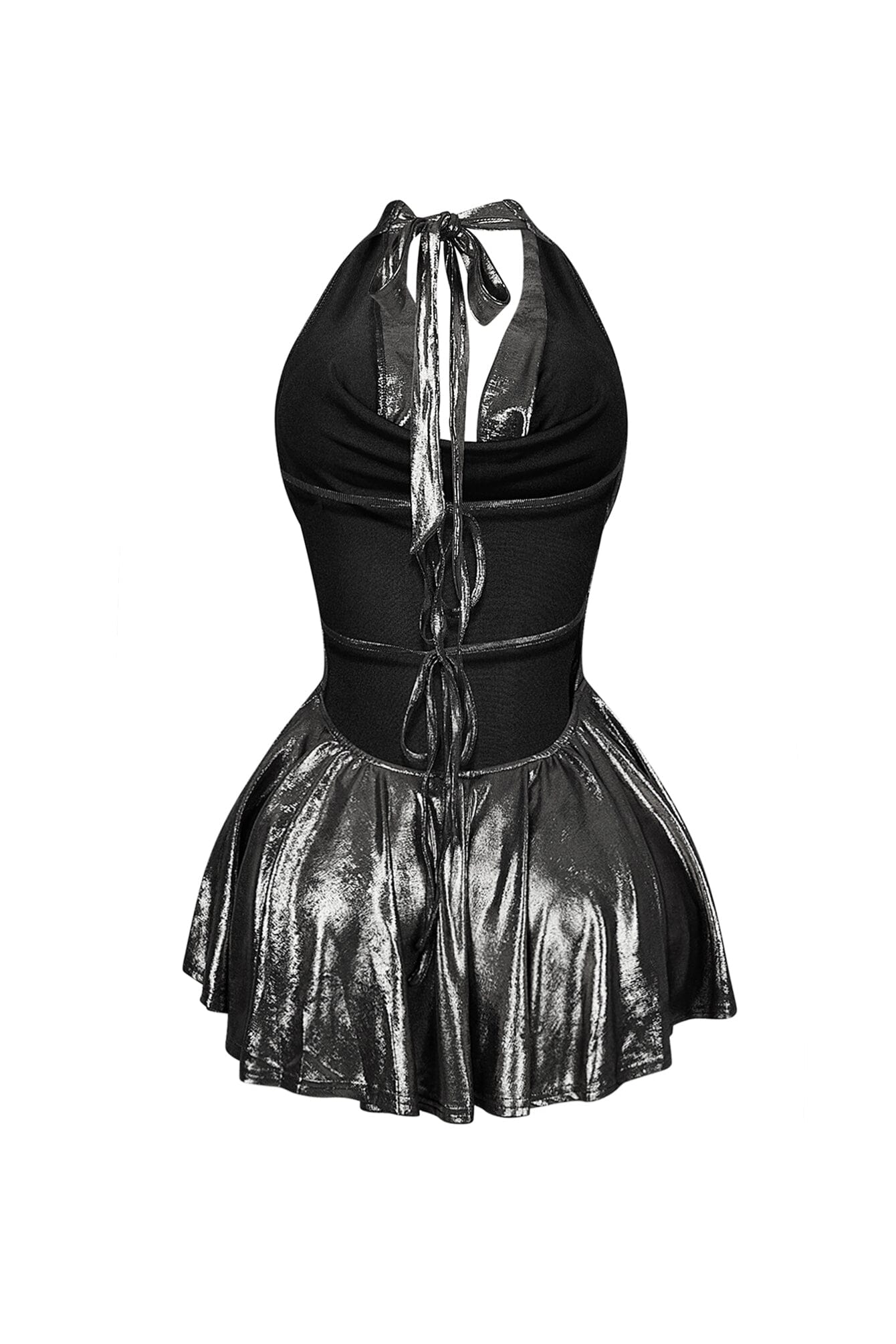 Lilybeth Foil Halter Flare Mini Dress