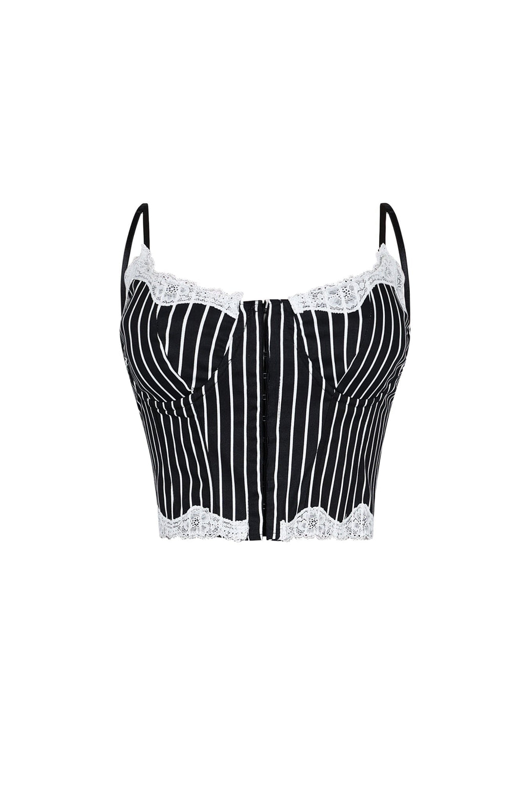 Becky Pinstripe Lace Trim Bustier Top