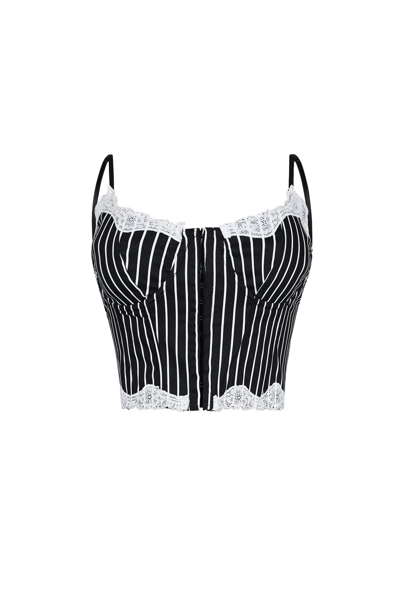 Becky Pinstripe Lace Trim Bustier Top