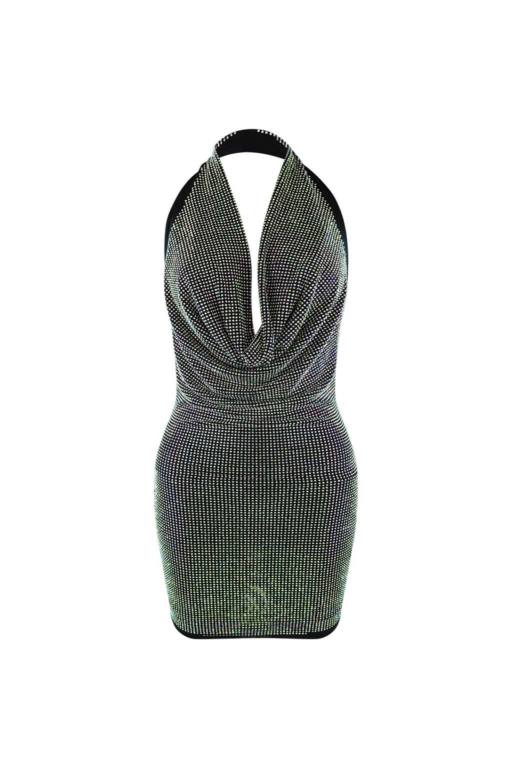 Stunning Cowl Neck Rhinestone Mini Dress