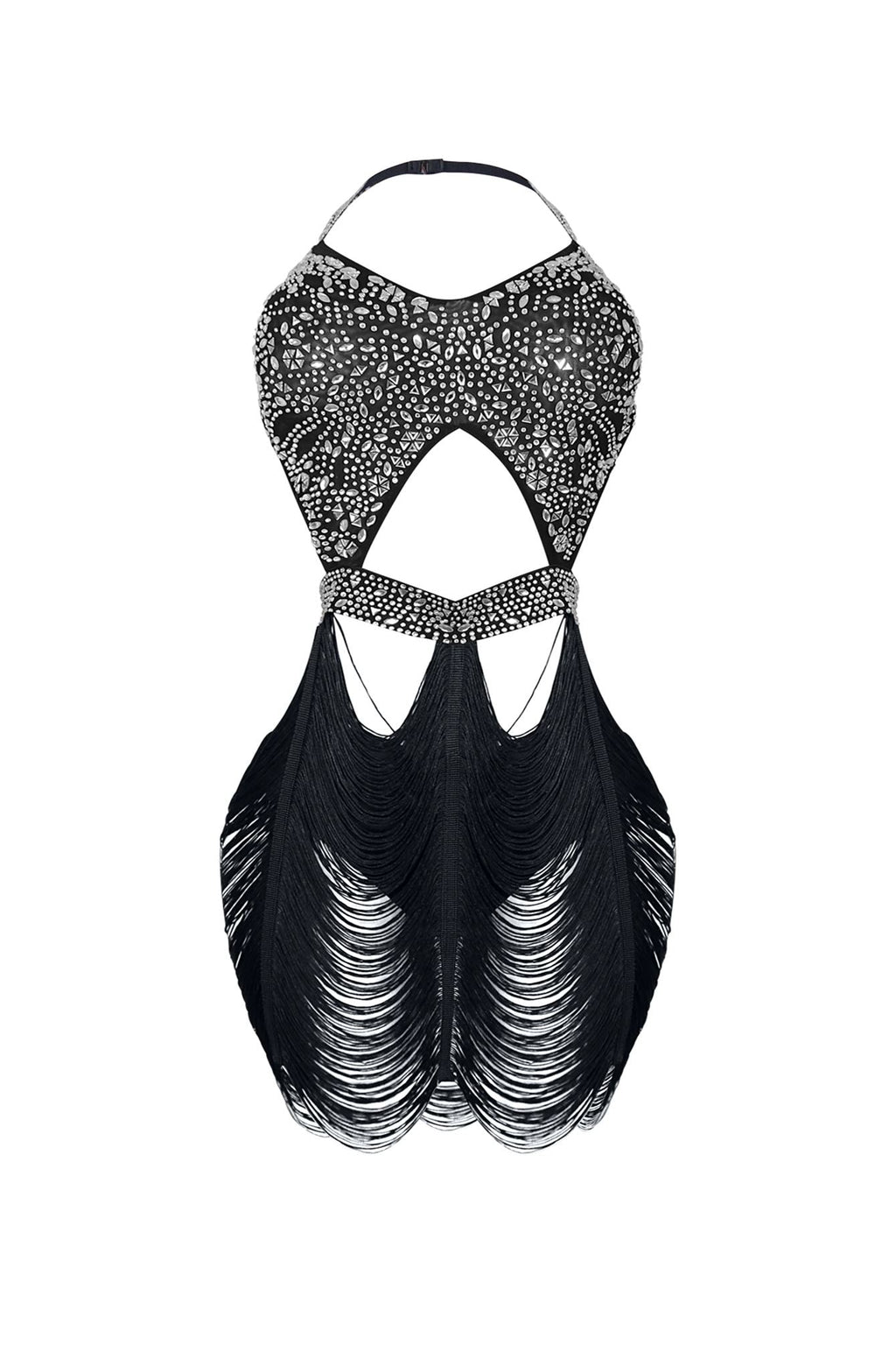 Shake It Draped Tassel Fringe Rhinestone Dress