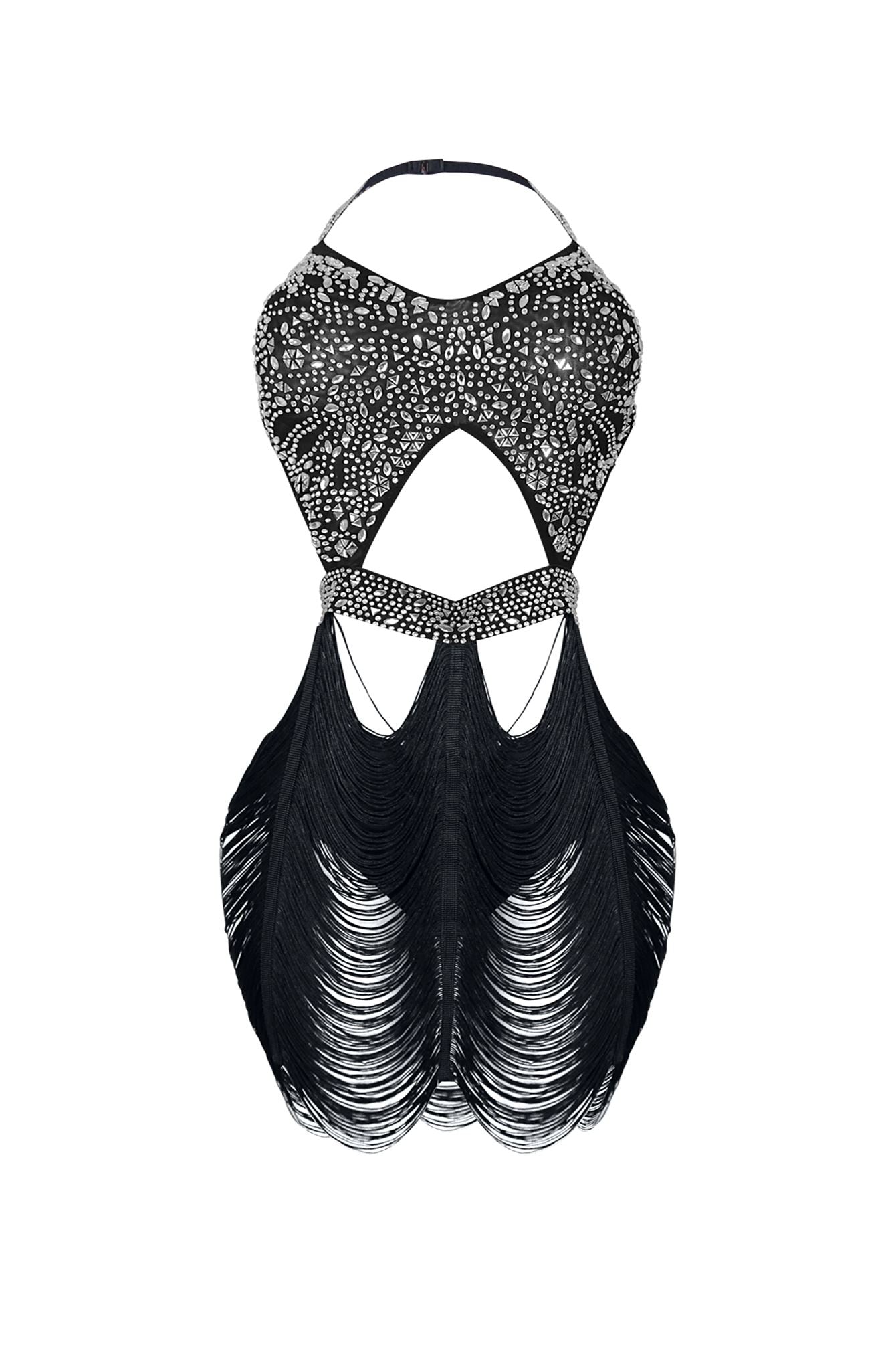 Shake It Draped Tassel Fringe Rhinestone Dress