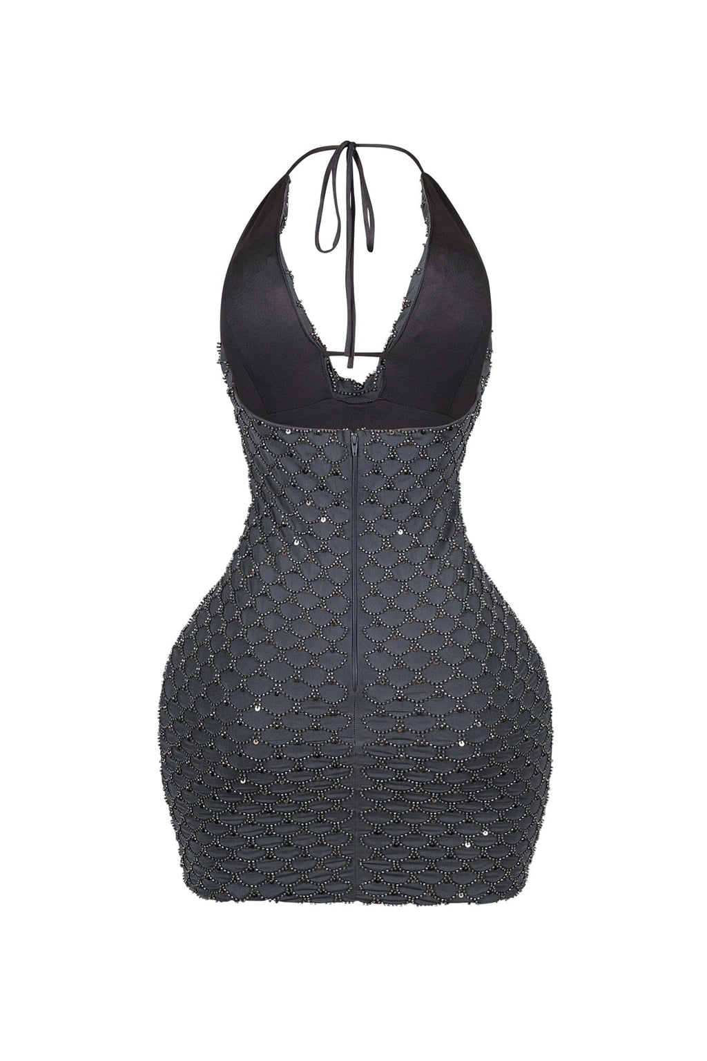 Rebecca Beaded Cowl Neck Halter Mini Dress