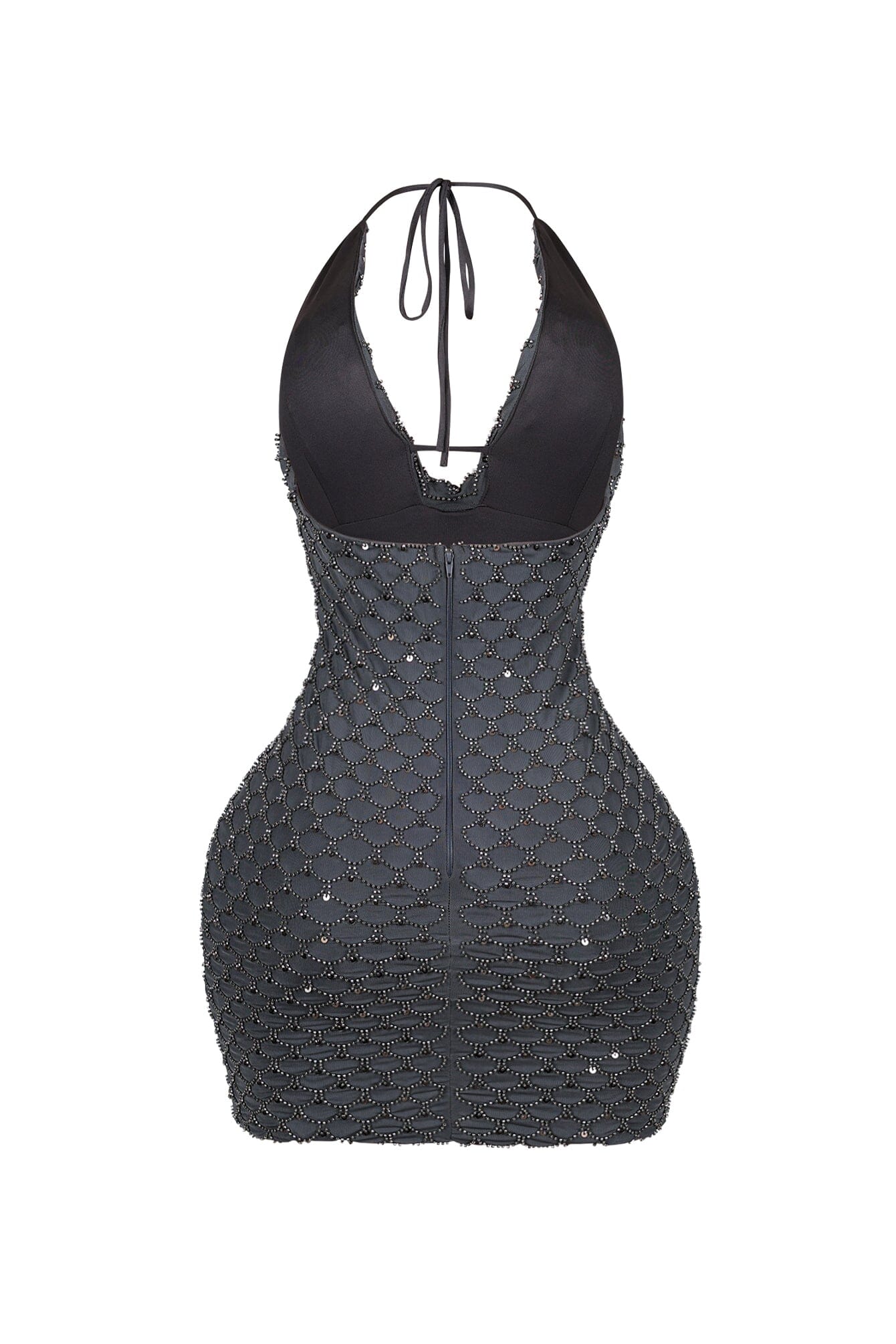 Rebecca Beaded Cowl Neck Halter Mini Dress