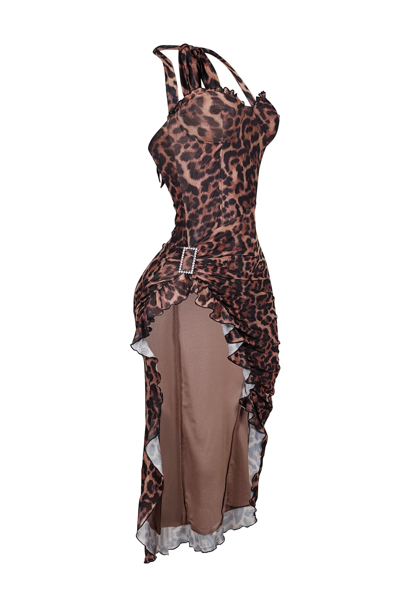 Karter Mesh Leopard Ruffle Maxi Dress