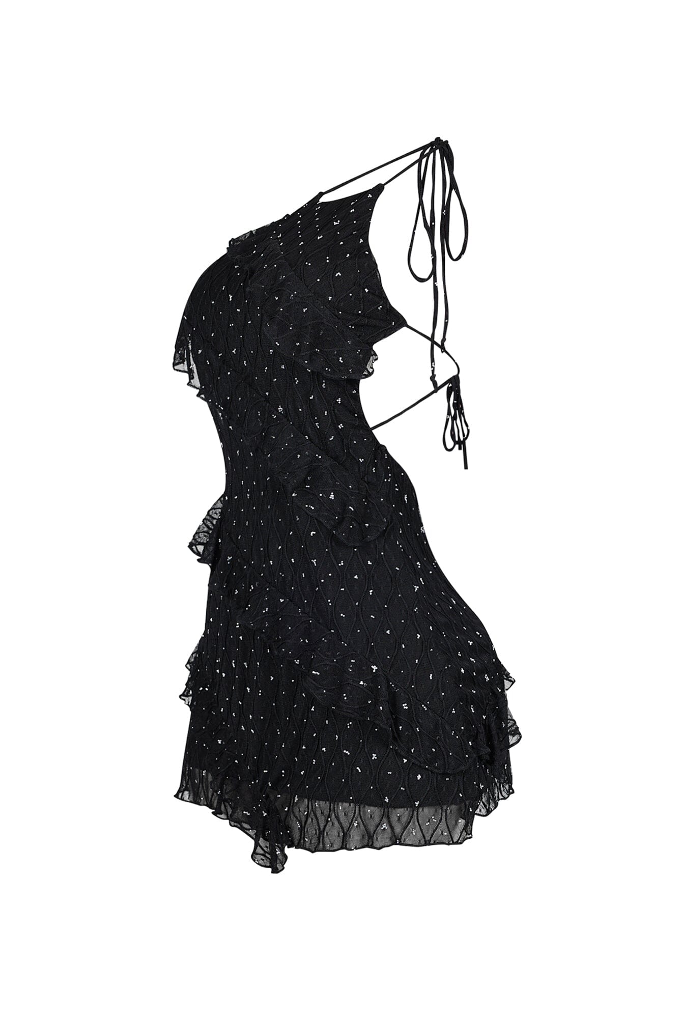 Arabella Halter Ruffle Rhinestone Mini Dress