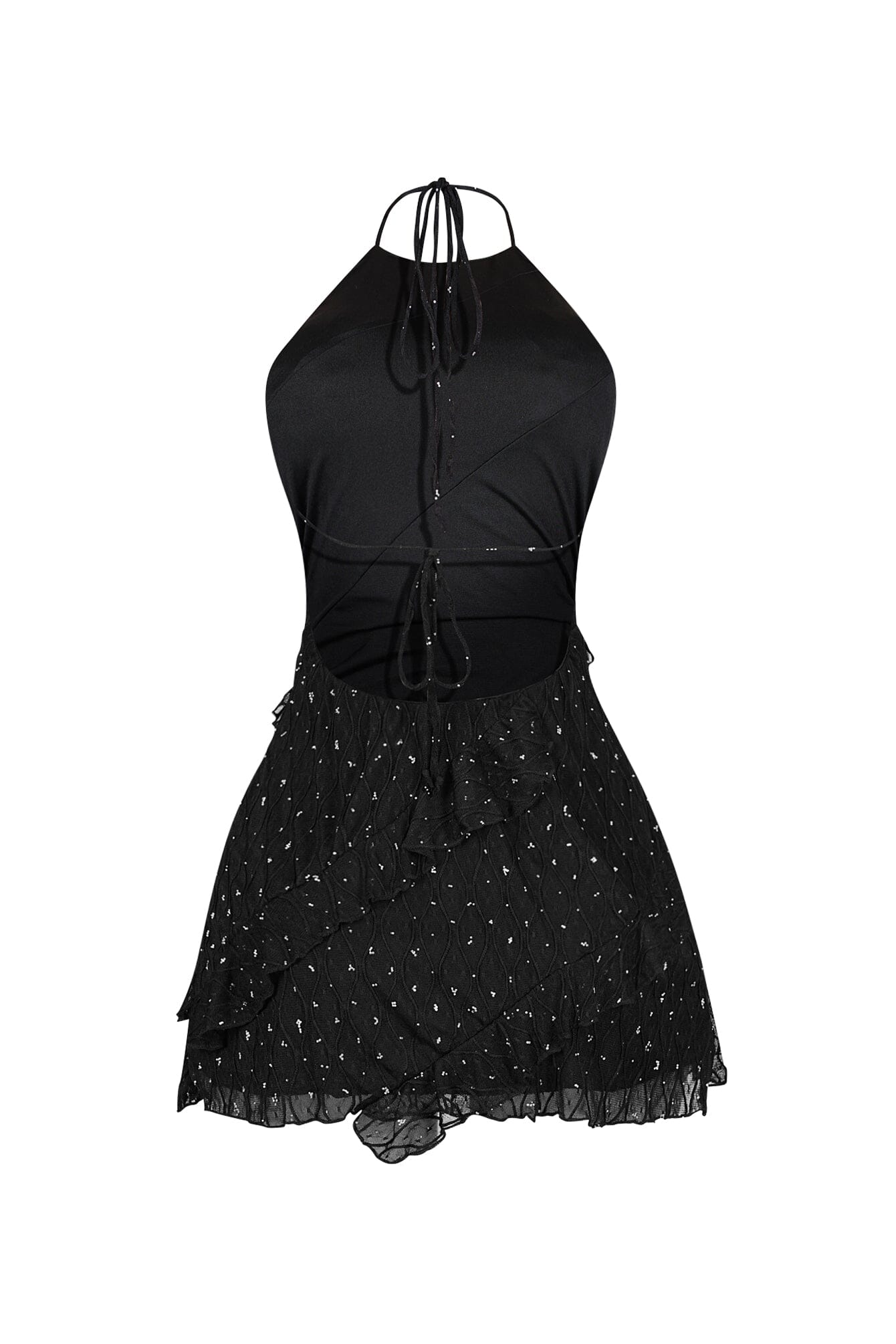 Arabella Halter Ruffle Rhinestone Mini Dress