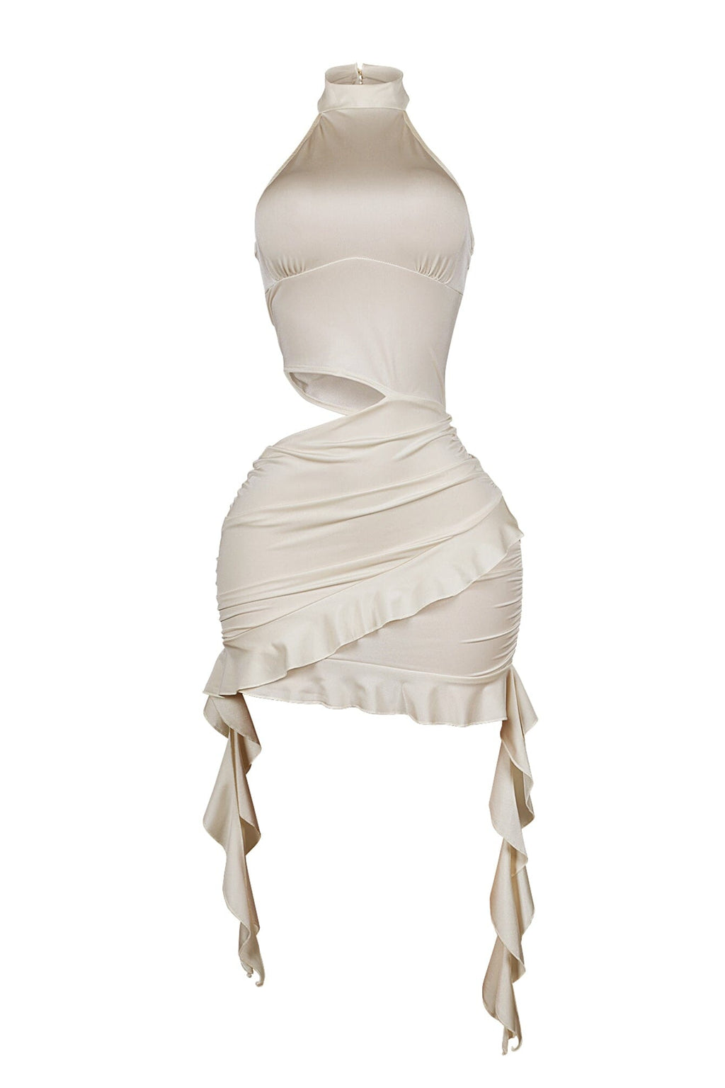 Lilian Nylon Ruffle Halter Mini Dress