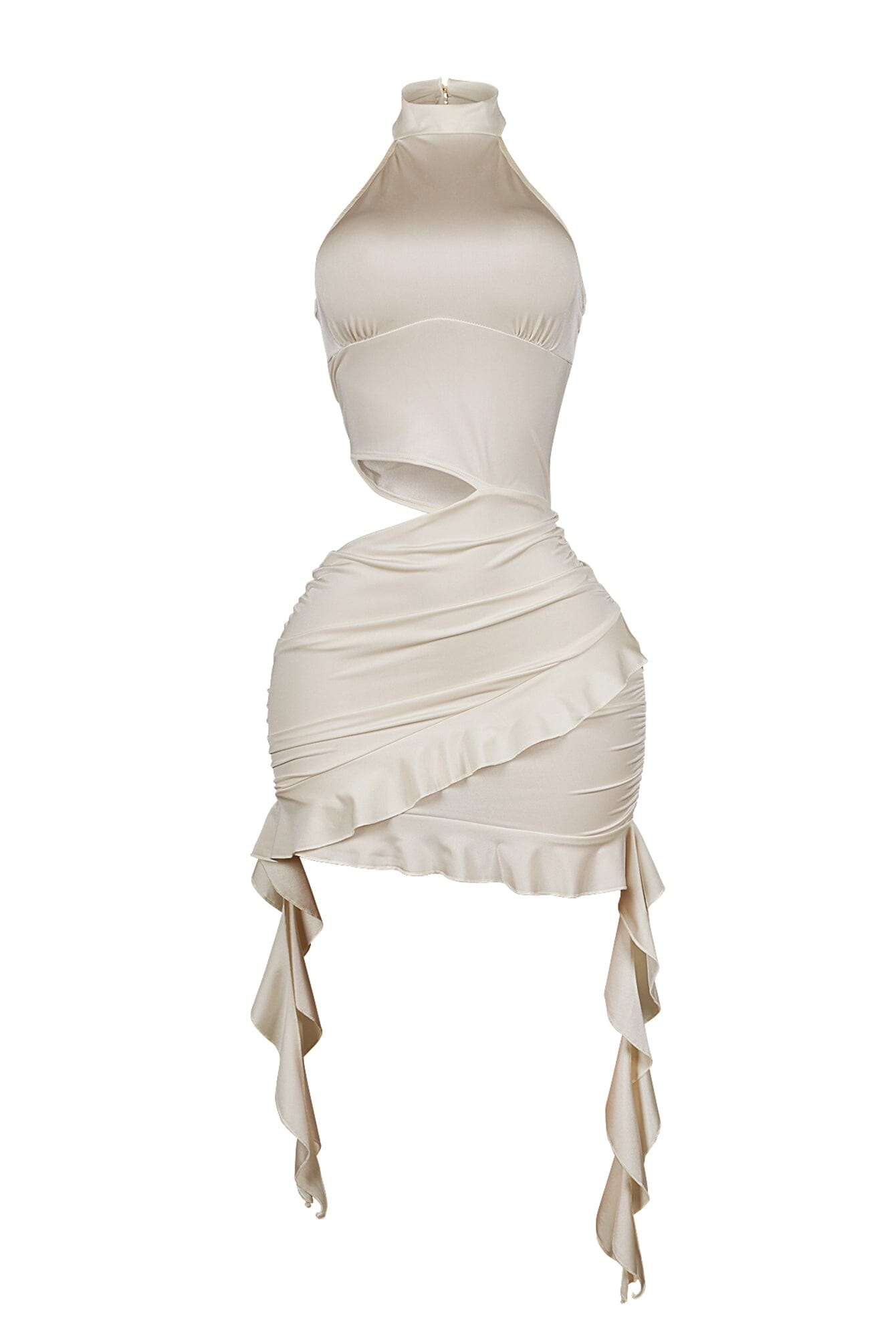 Lilian Nylon Ruffle Halter Mini Dress