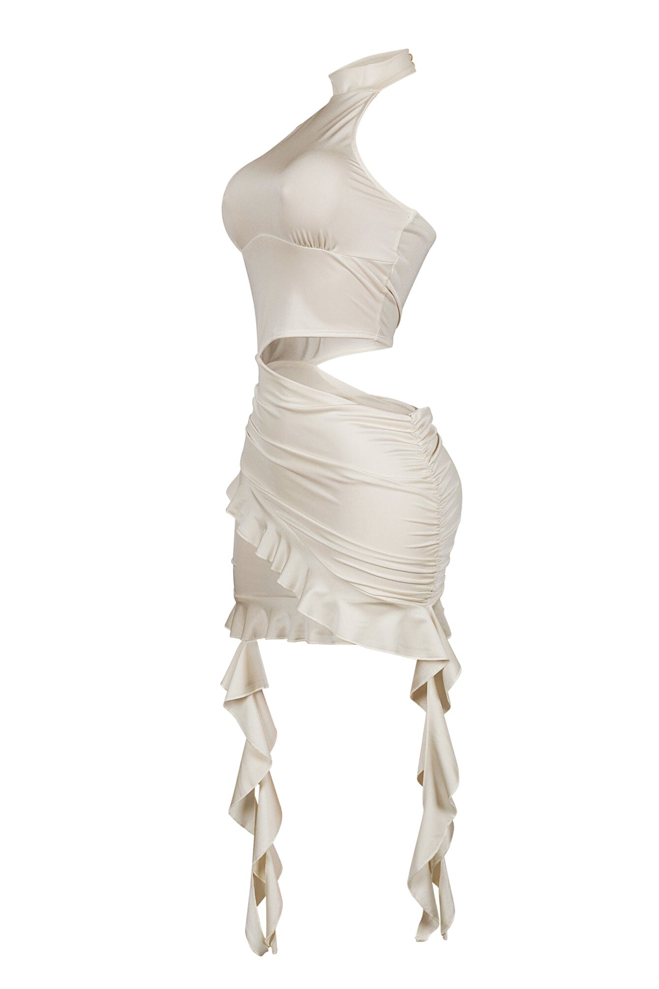 Lilian Nylon Ruffle Halter Mini Dress