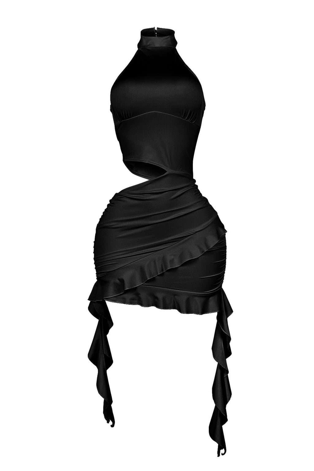 Lilian Nylon Ruffle Halter Mini Dress