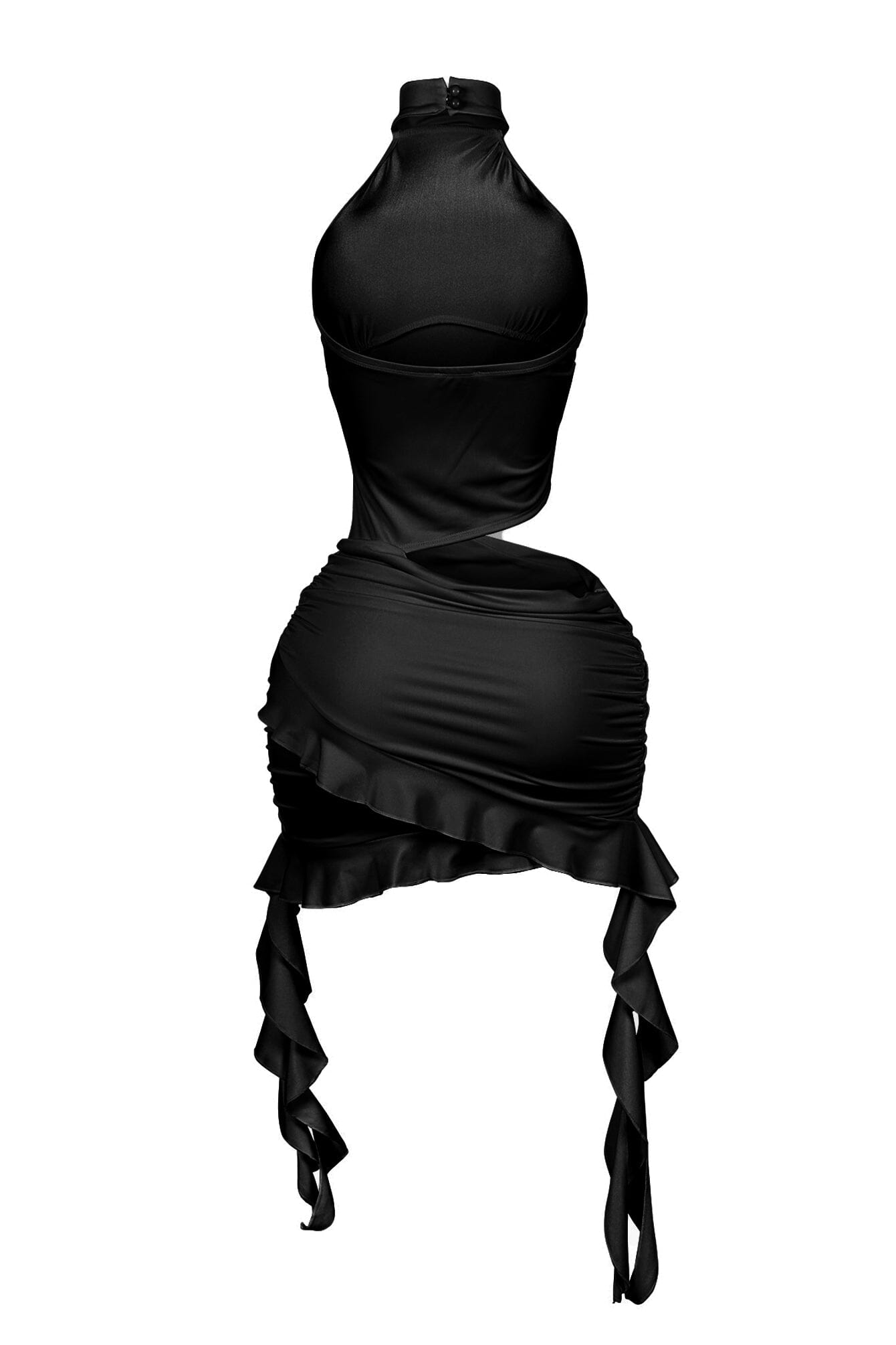 Lilian Nylon Ruffle Halter Mini Dress