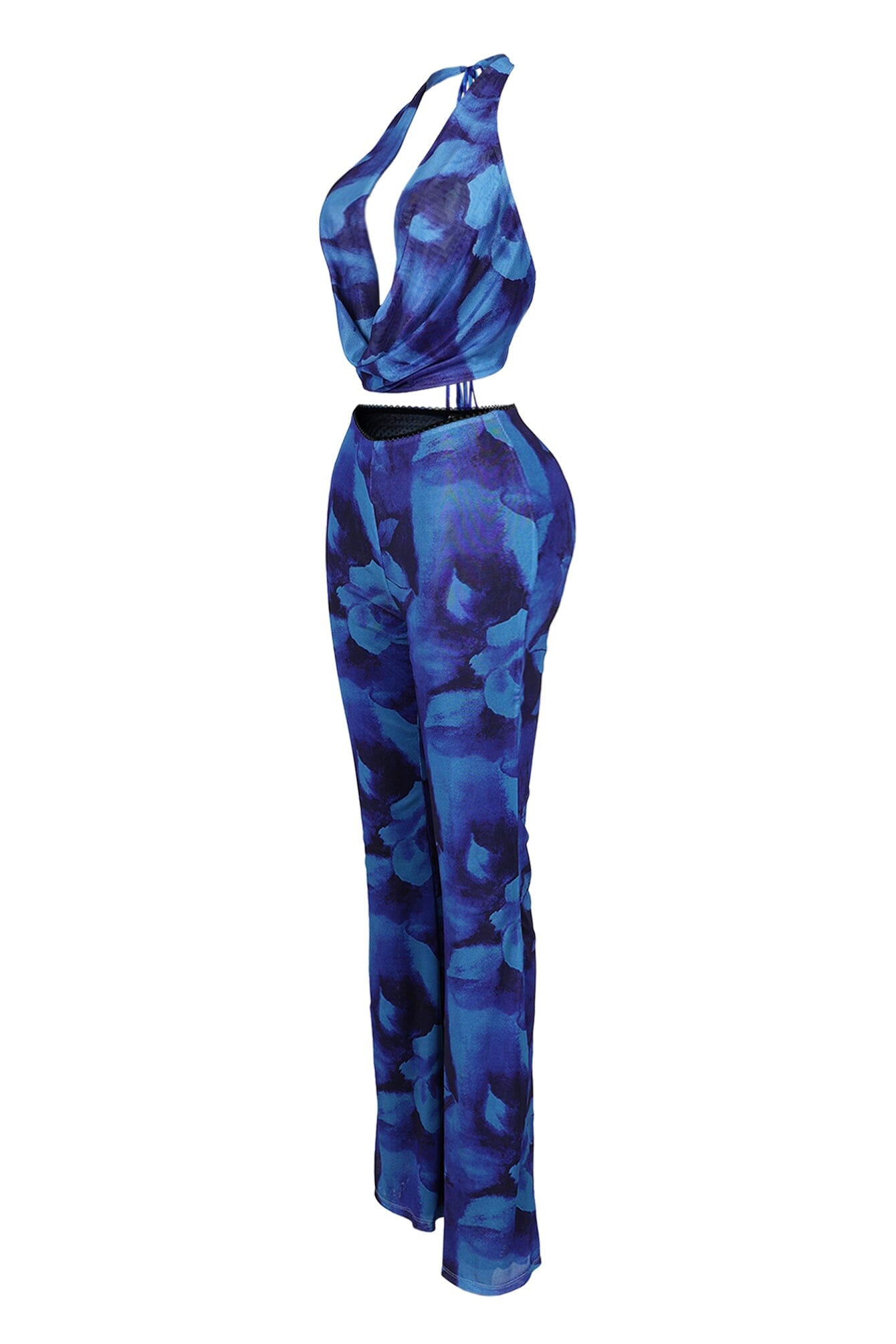 Georgina Floral Print Mesh Halter Top & Pants SET