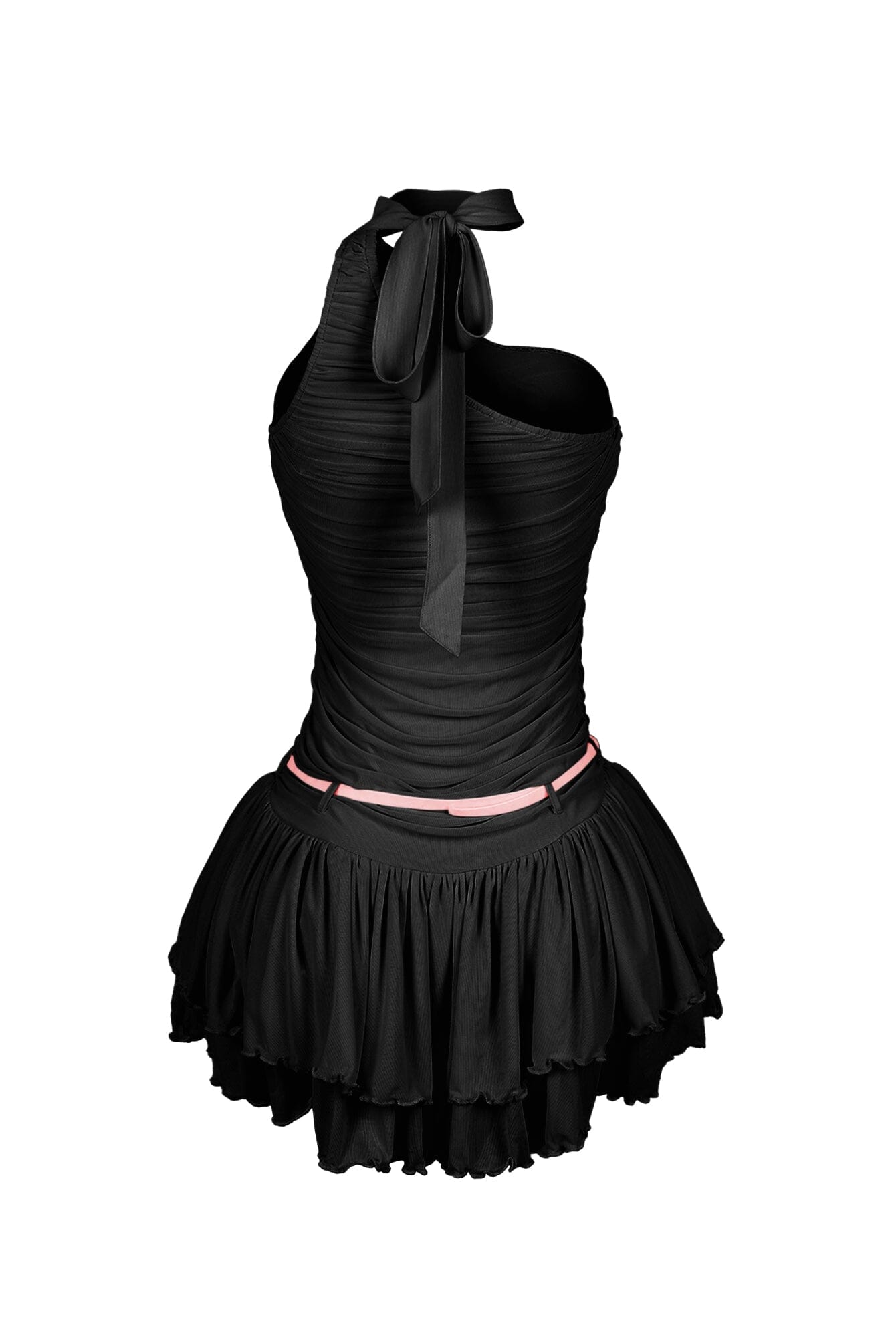 Madeline Mesh One Shoulder Mini Dress With Belt