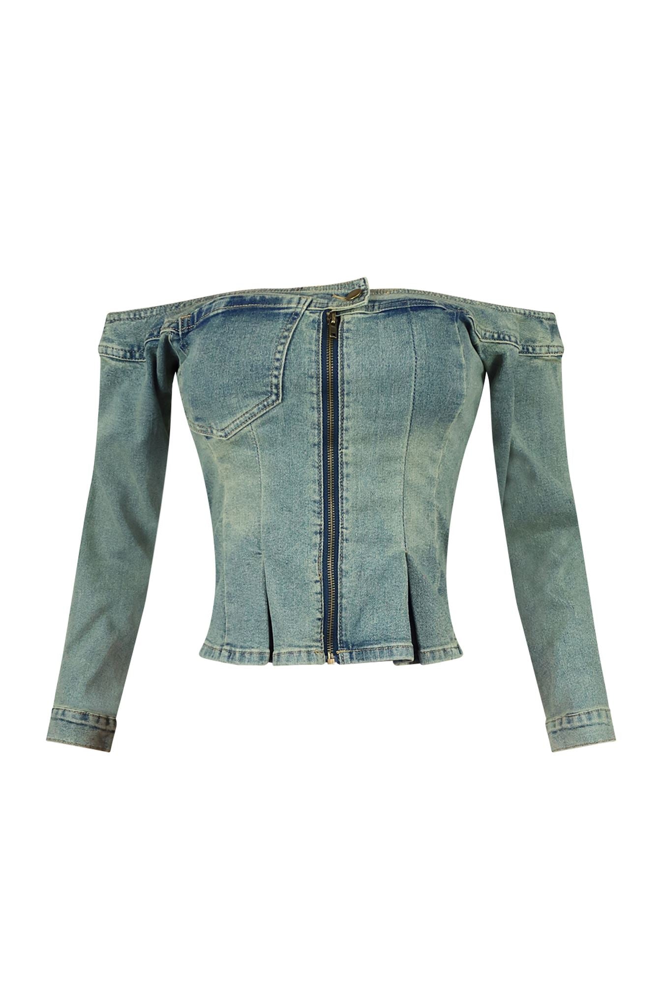 Palmer Vintage Washed Off Shoulder Denim Top