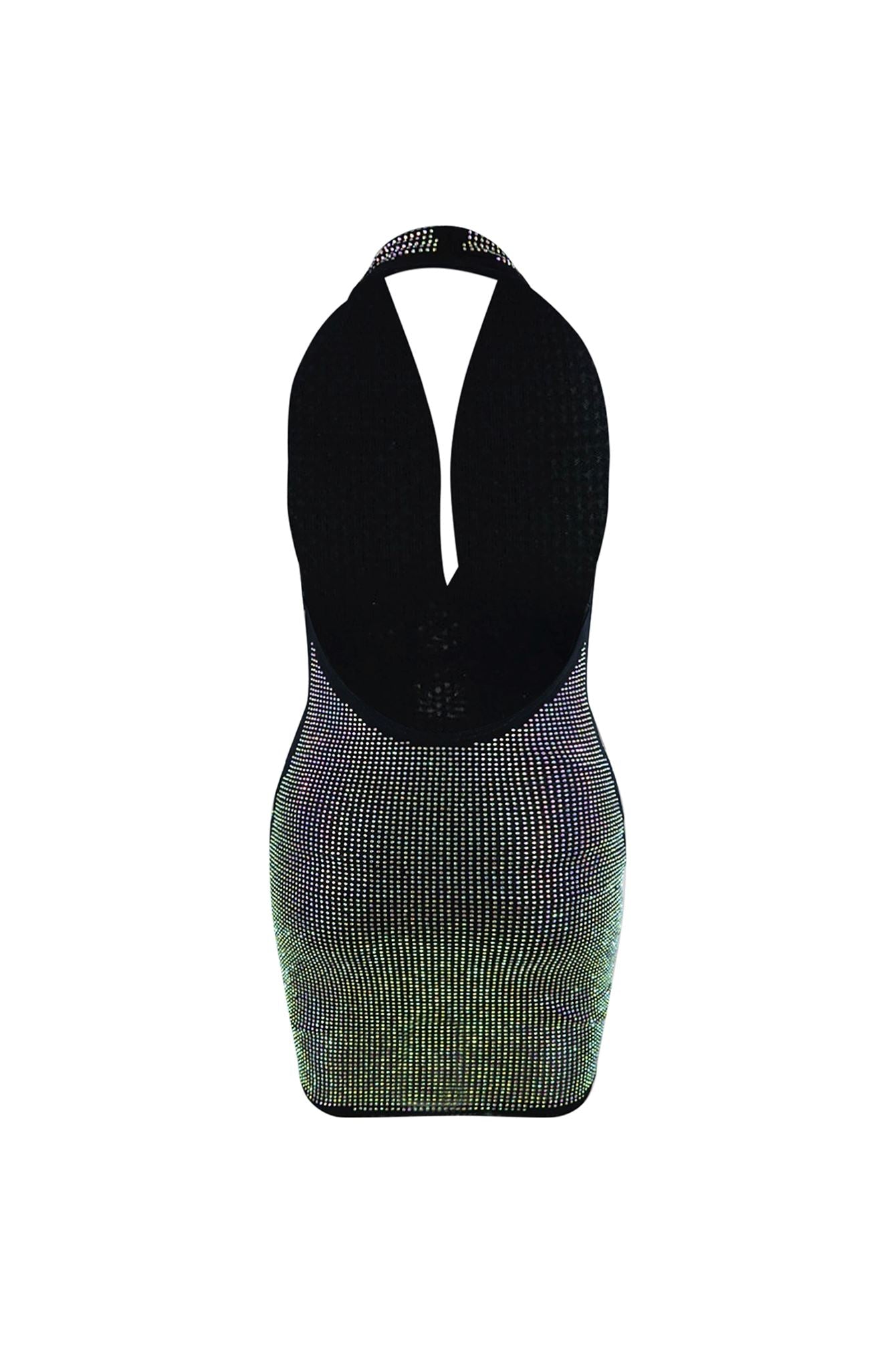 Stunning Cowl Neck Rhinestone Mini Dress